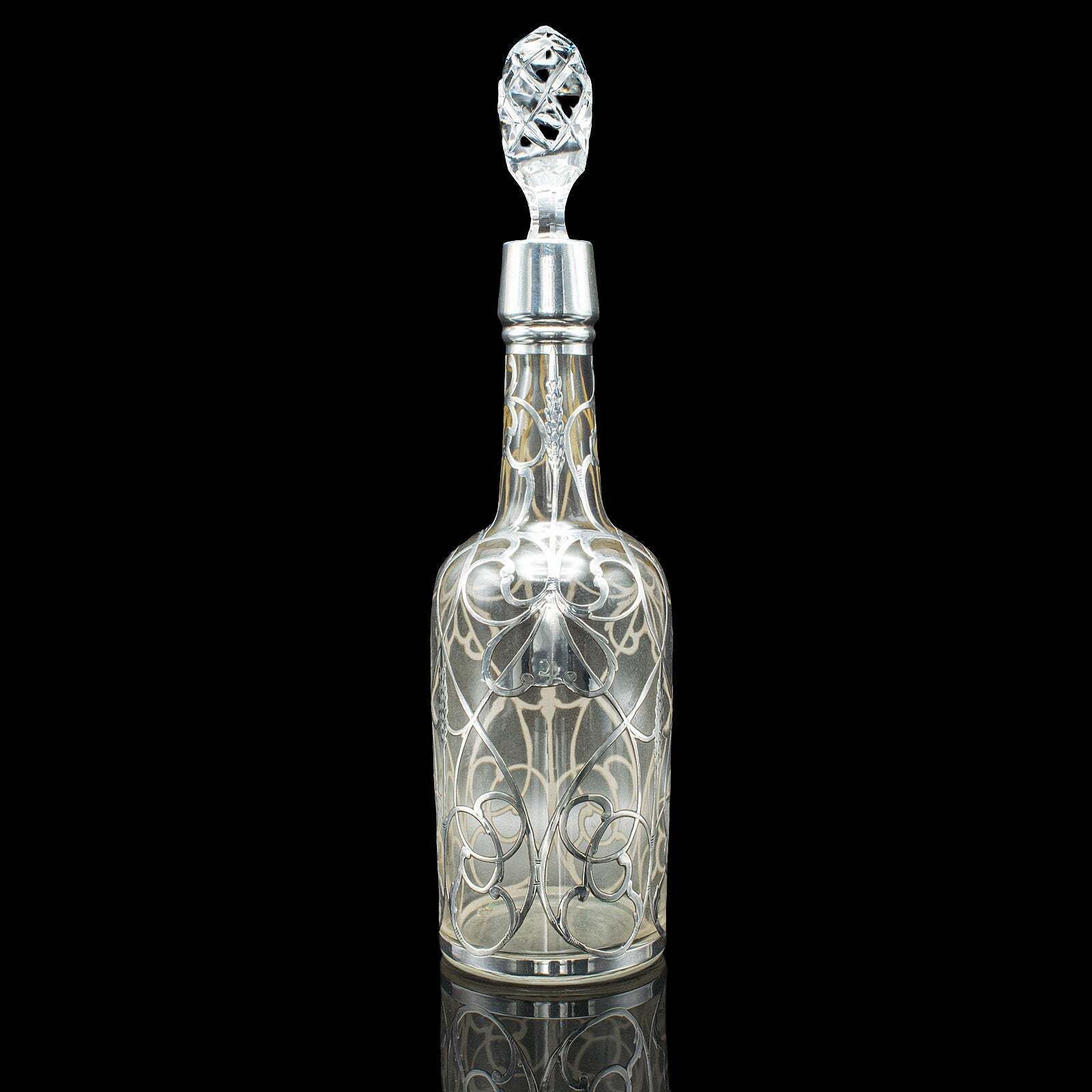 Antique Sherry Decanter, English, Glass, Silver Plate, Spirit Bottle, Edwardian photo Home Decor
