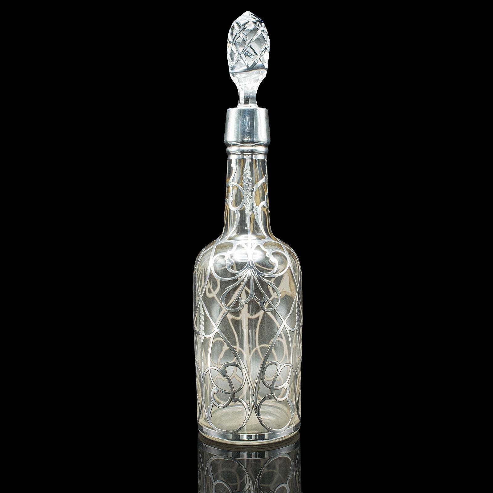 Antique Sherry Decanter, English, Glass, Silver Plate, Spirit Bottle, Edwardian photo vinterior
