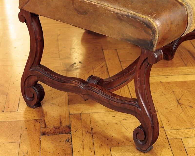 French Belle époque Leather Banquette Sofa Circa 1900, With Velvet Trim photo vintage