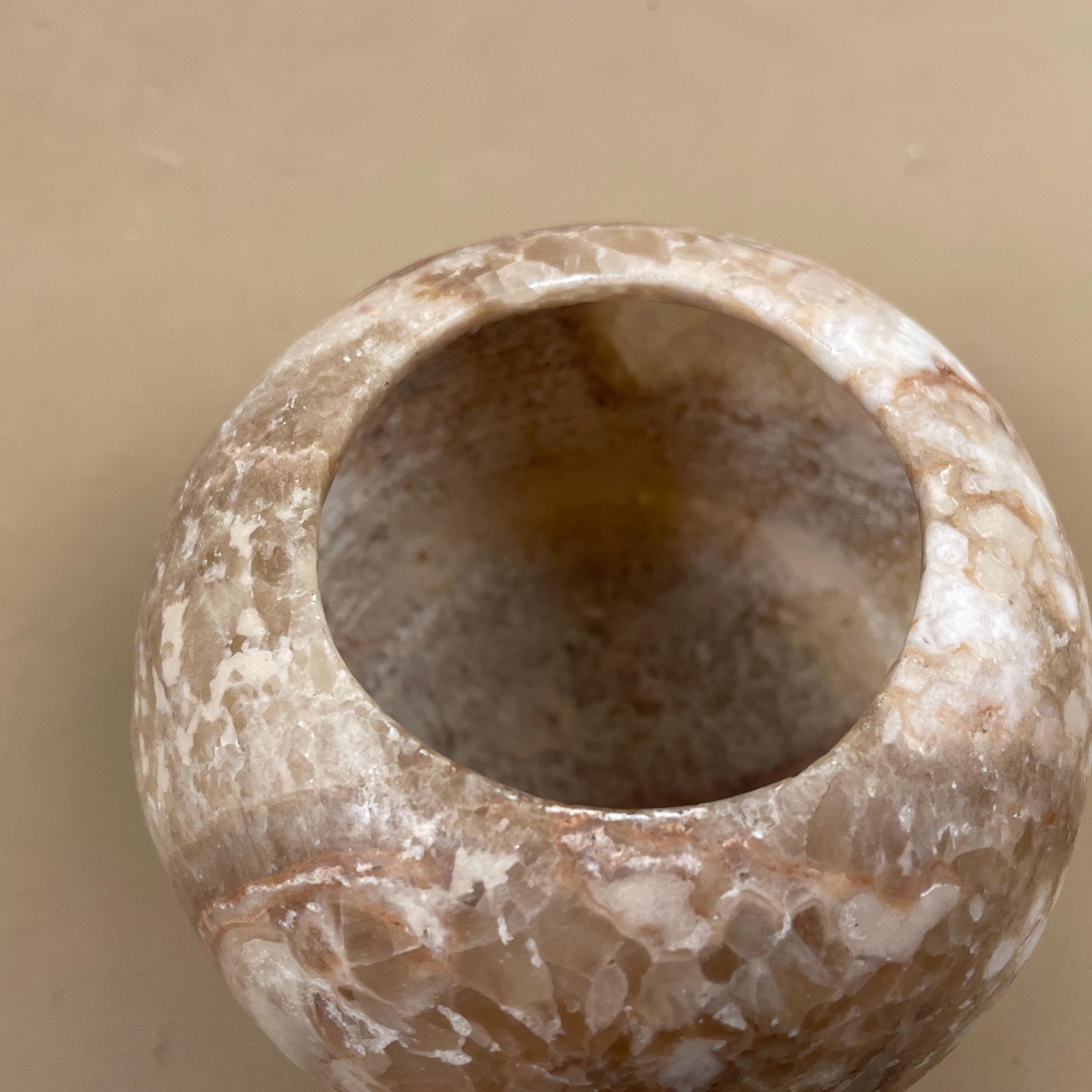 Stone Candle Holder Natural Beige Round Tea Light Holder Ball Table Mantle Display Cream Decorative Polished Rock photo buy