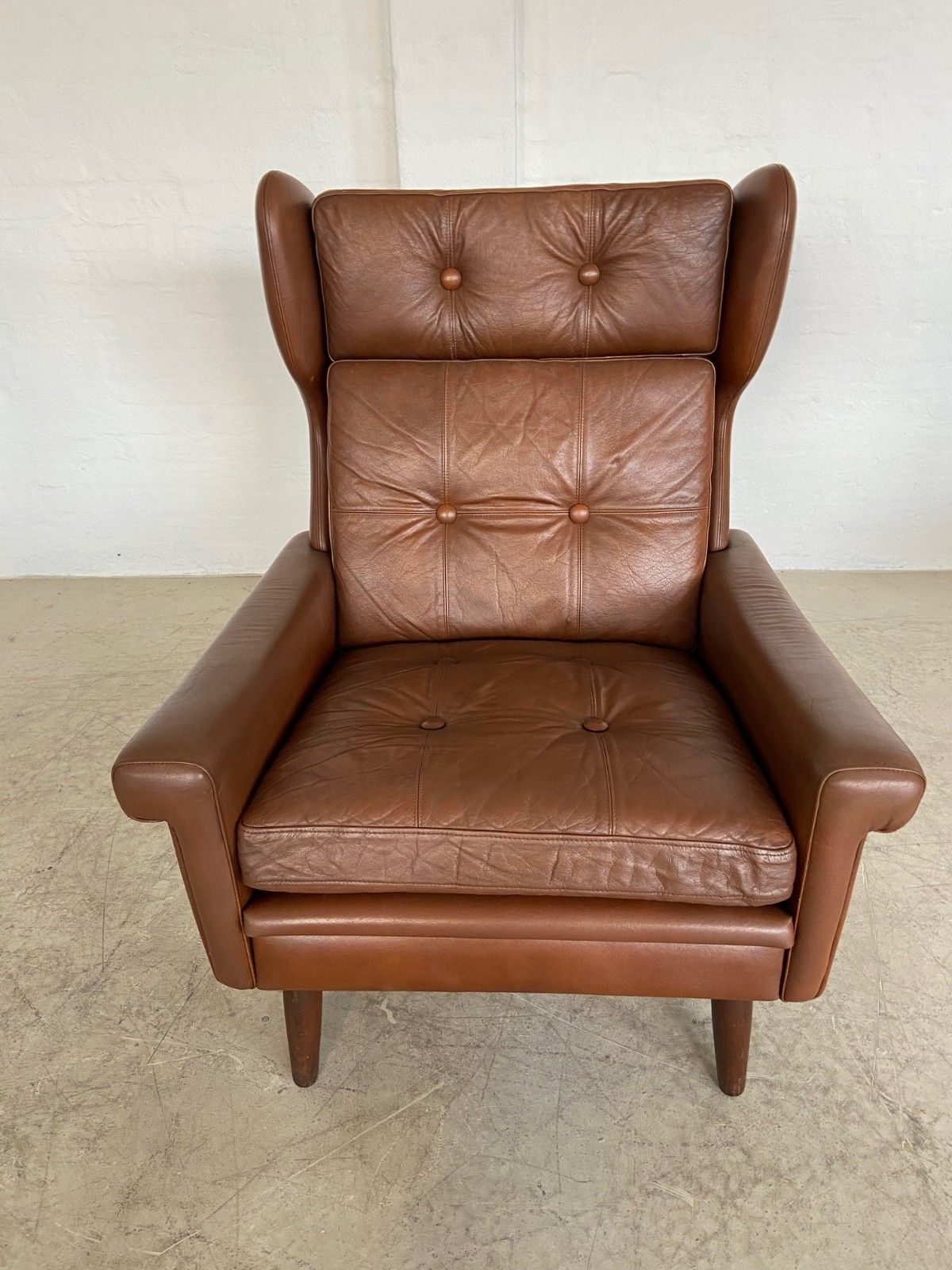 Vintage Danish  Retro Svend Skipper  Ear Flap Lounge Chair In  Cognac  Leather photo for sale