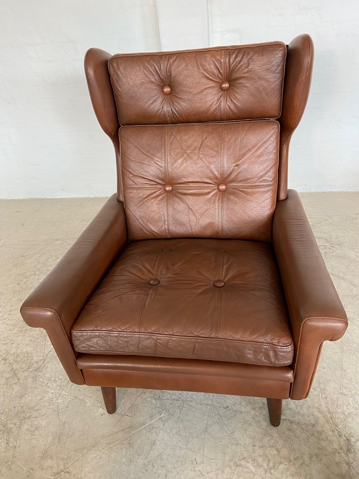 Vintage Danish  Retro Svend Skipper  Ear Flap Lounge Chair In  Cognac  Leather photo Furniture