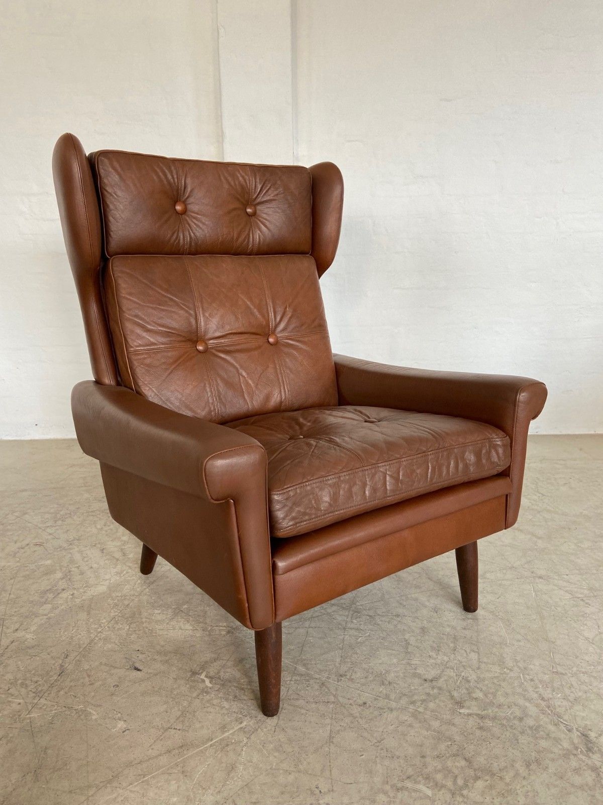 895.0 Vintage Danish  Retro Svend Skipper  Ear Flap Lounge Chair In  Cognac  Leather photo