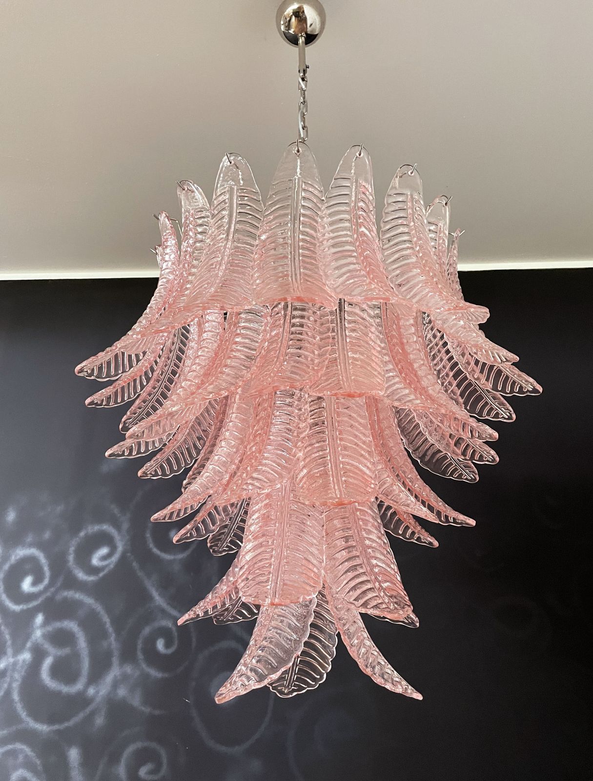 photo for sale Huge Italian Murano Six Tier Pink Felci Glass Chandelier