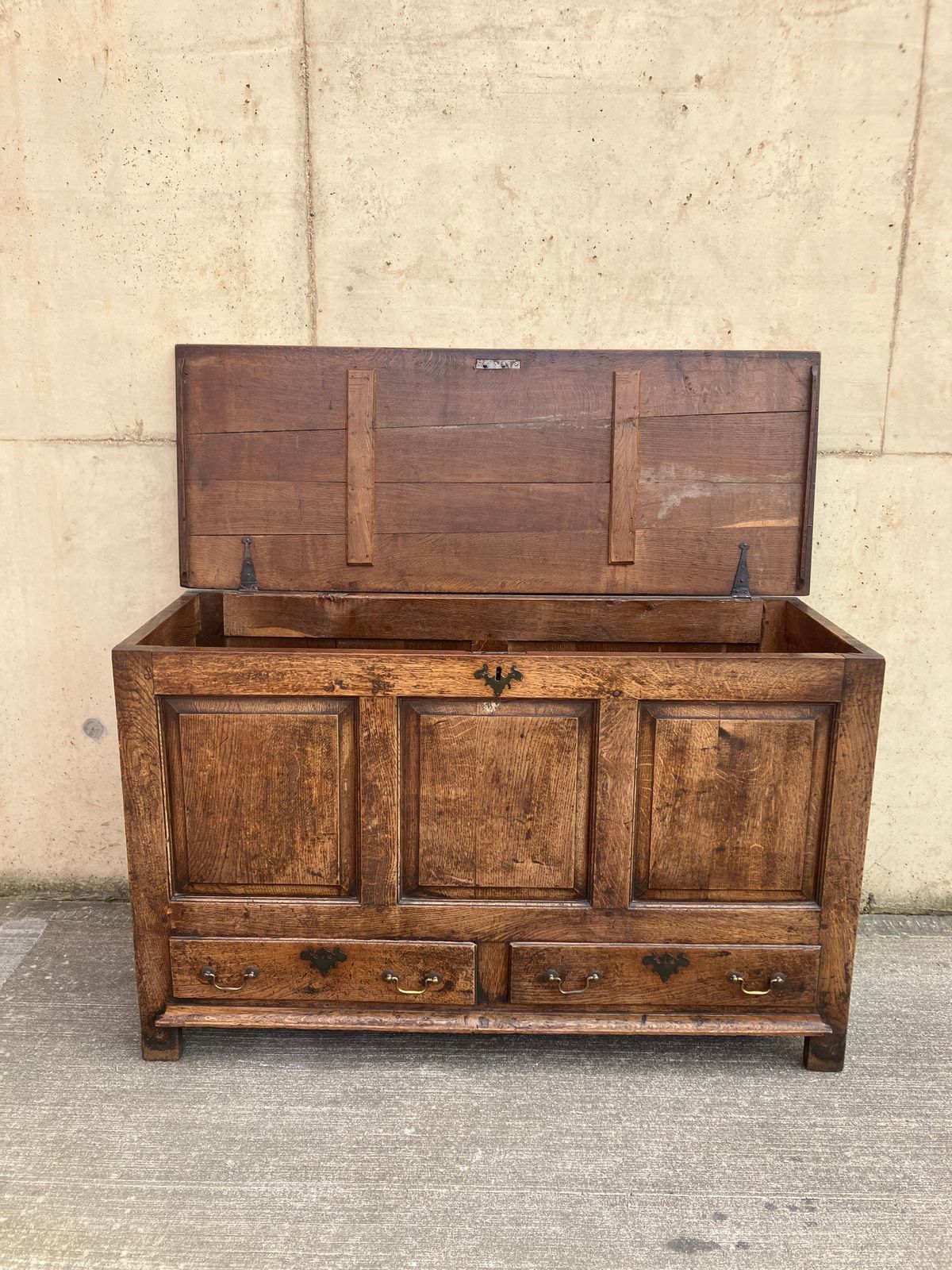 Very Large English Antique Solid Oak Mule Chest Coffer With Drawers From 1790 photo buy