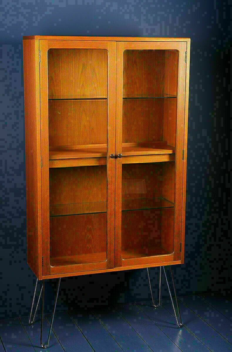 G Plan Fresco Large Glass Drinks Display Cabinet On Hairpin Legs 1970s photo furniture