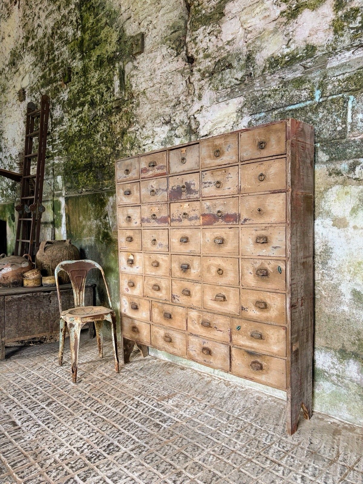 Large French Apothecary Cabinet, 38 Drawers, Original Paint & Labels, Tarn C.1900–1920 photo furniture