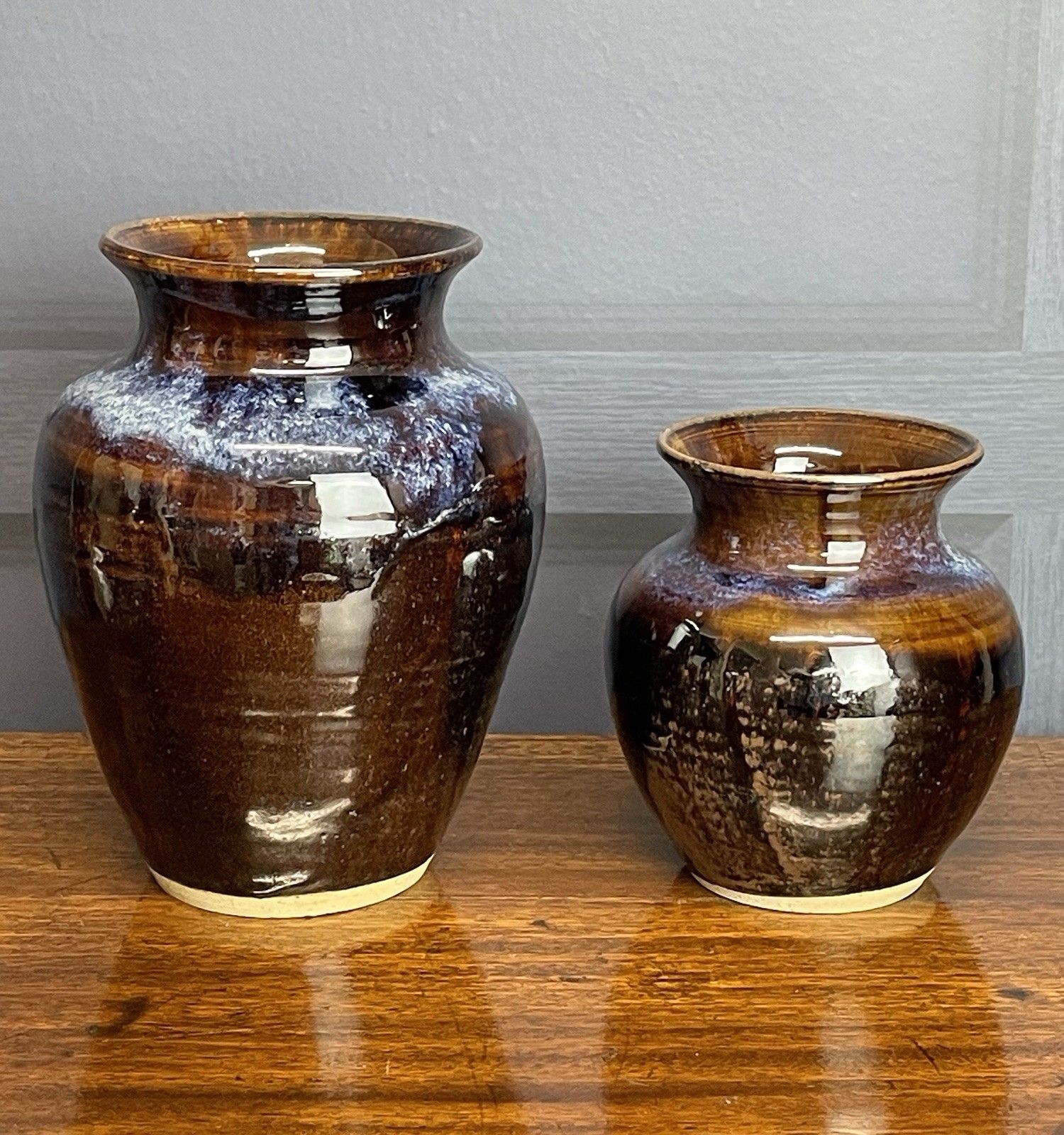 Vtg Studio Pottery Glazed Vases Large & Medium Blue Brown Loch Ness Clay Works photo furniture