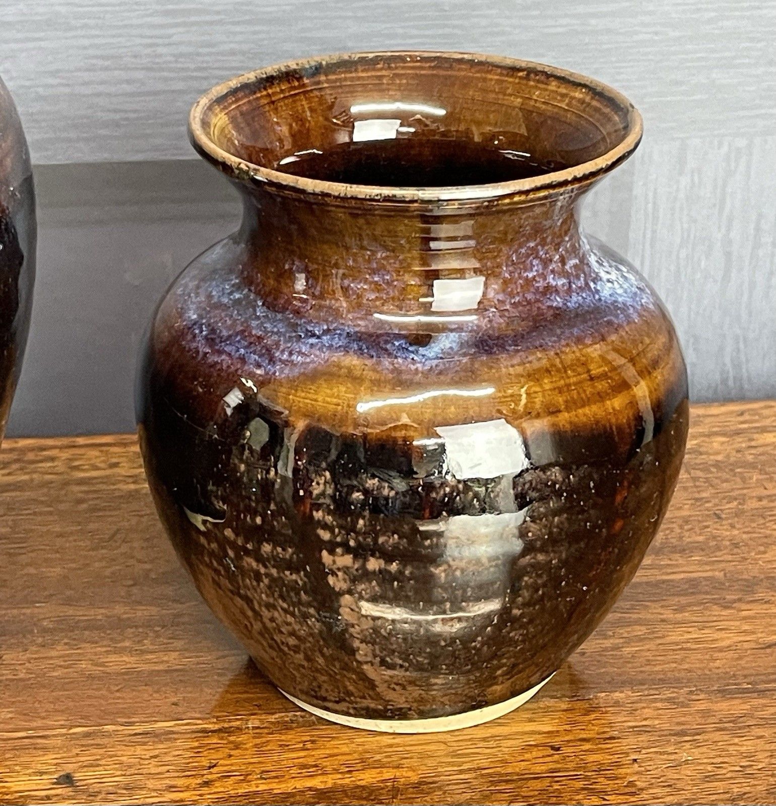 Vtg Studio Pottery Glazed Vases Large & Medium Blue Brown Loch Ness Clay Works photo vinterior