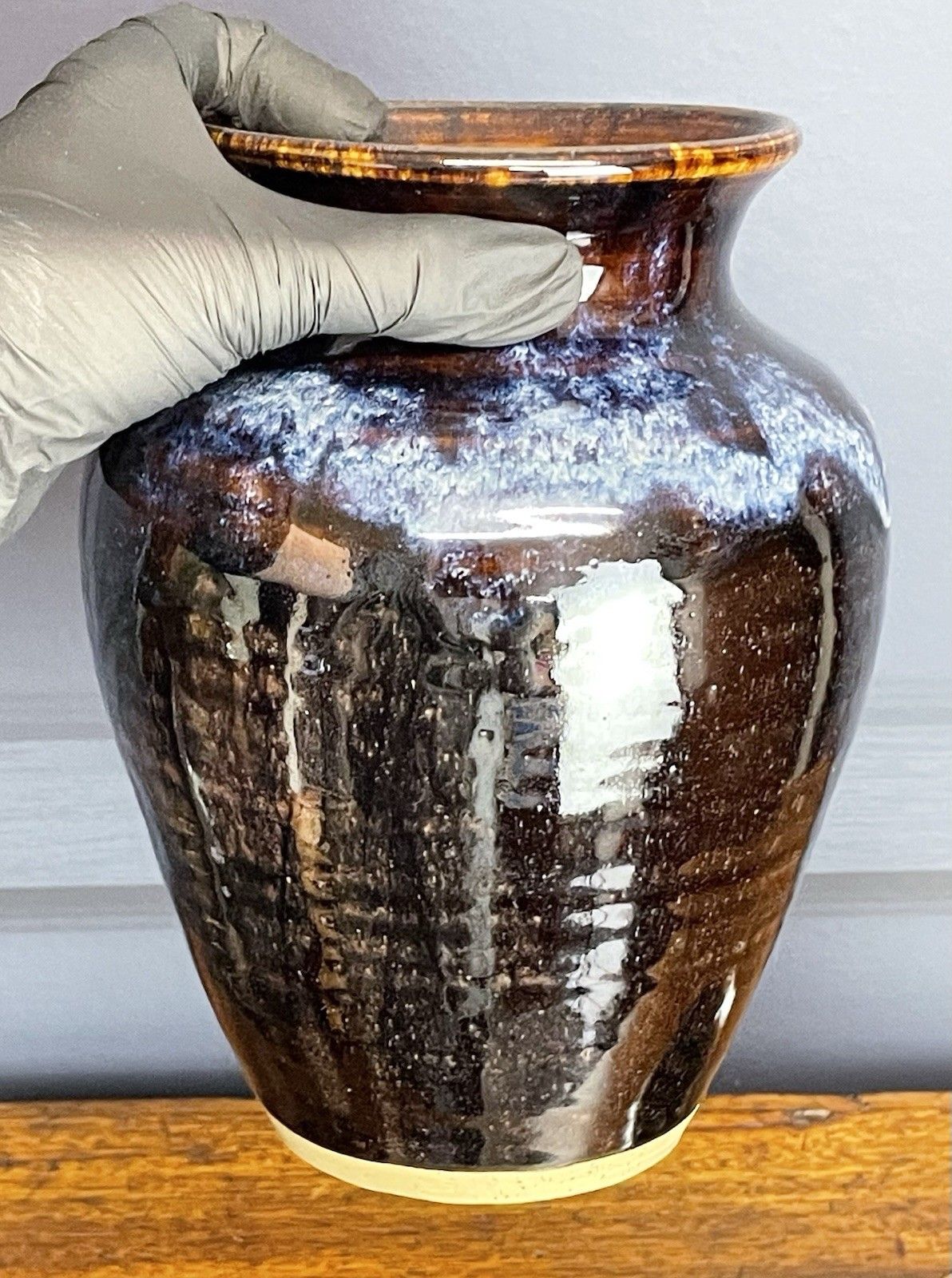 photo furniture Vtg Studio Pottery Glazed Vases Large & Medium Blue Brown Loch Ness Clay Works