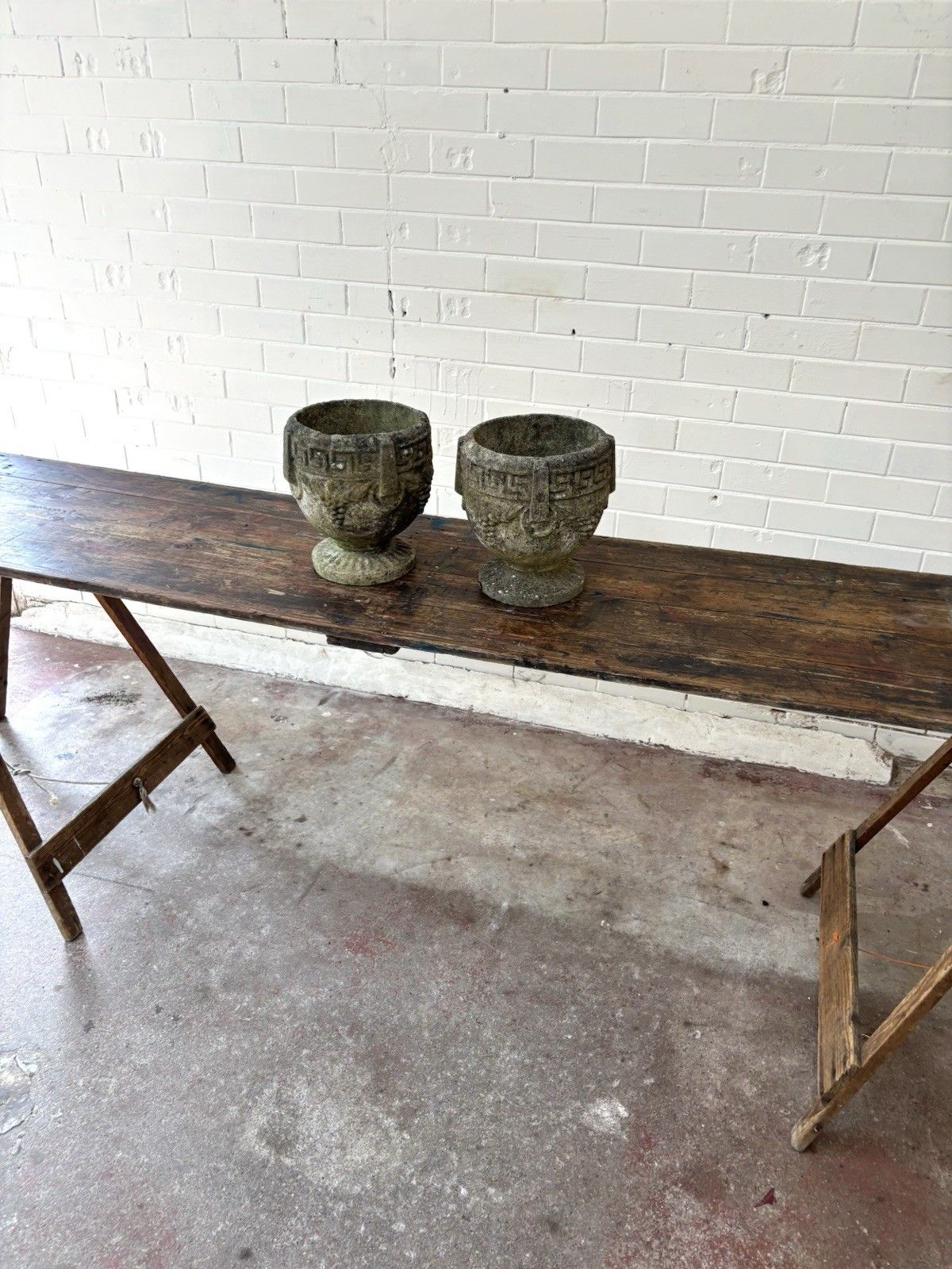 photo for sale 1930’s  Pine Trestle Table With Bags Of Character & A Great Size.