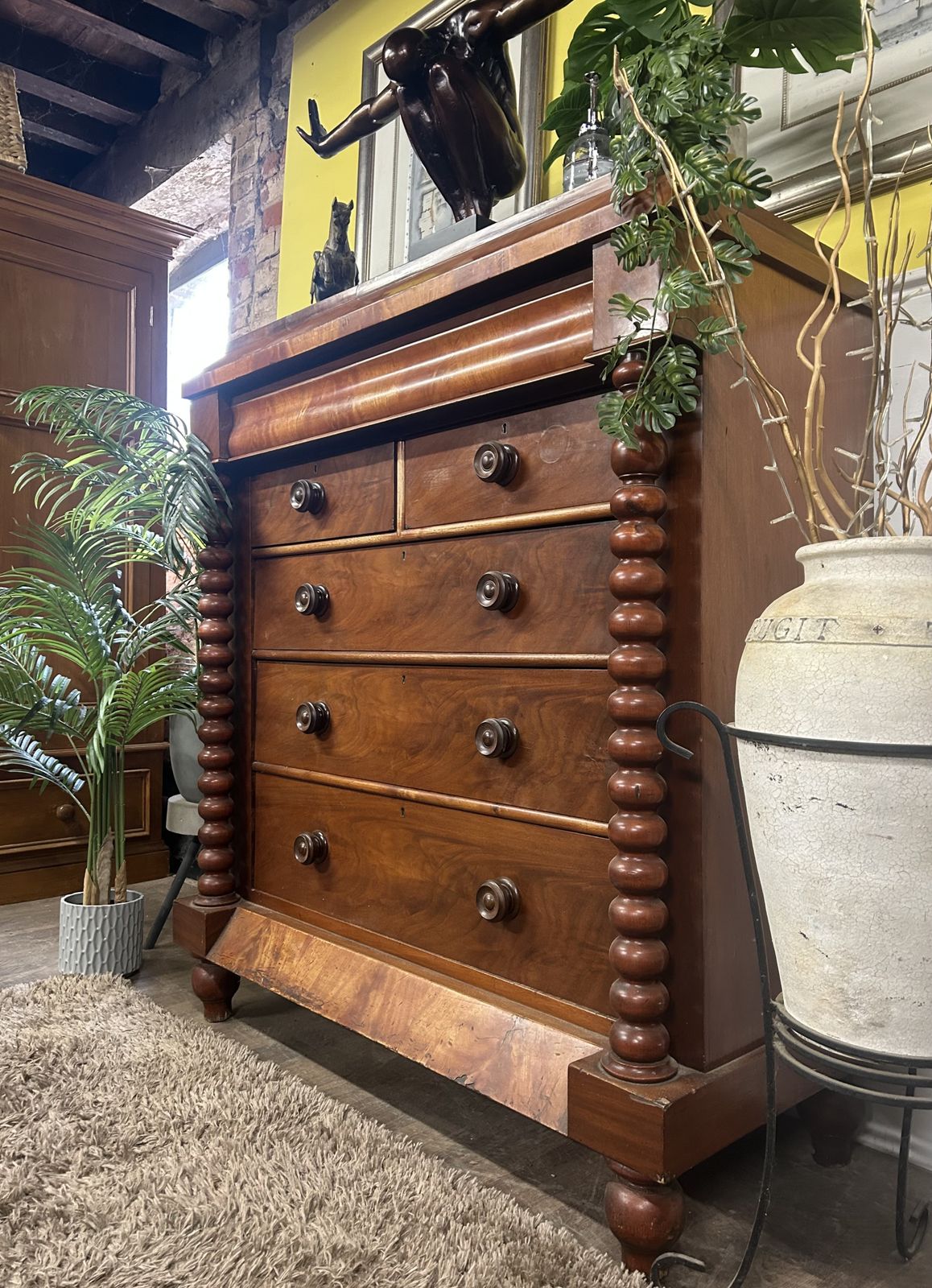 Victorian Scottish Barley Twist Mahogany Chest Of Drawers photo for sale