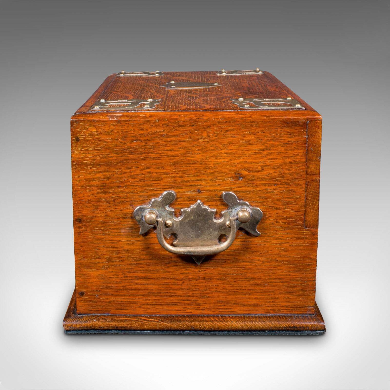 Antique Smoker's Box, English, Oak, Brass, Cigar Case, Club Lounge, Edwardian photo Home Decor