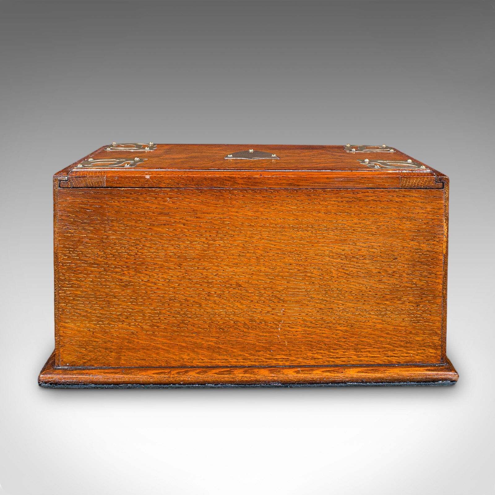 Antique Smoker's Box, English, Oak, Brass, Cigar Case, Club Lounge, Edwardian photo 1223.0
