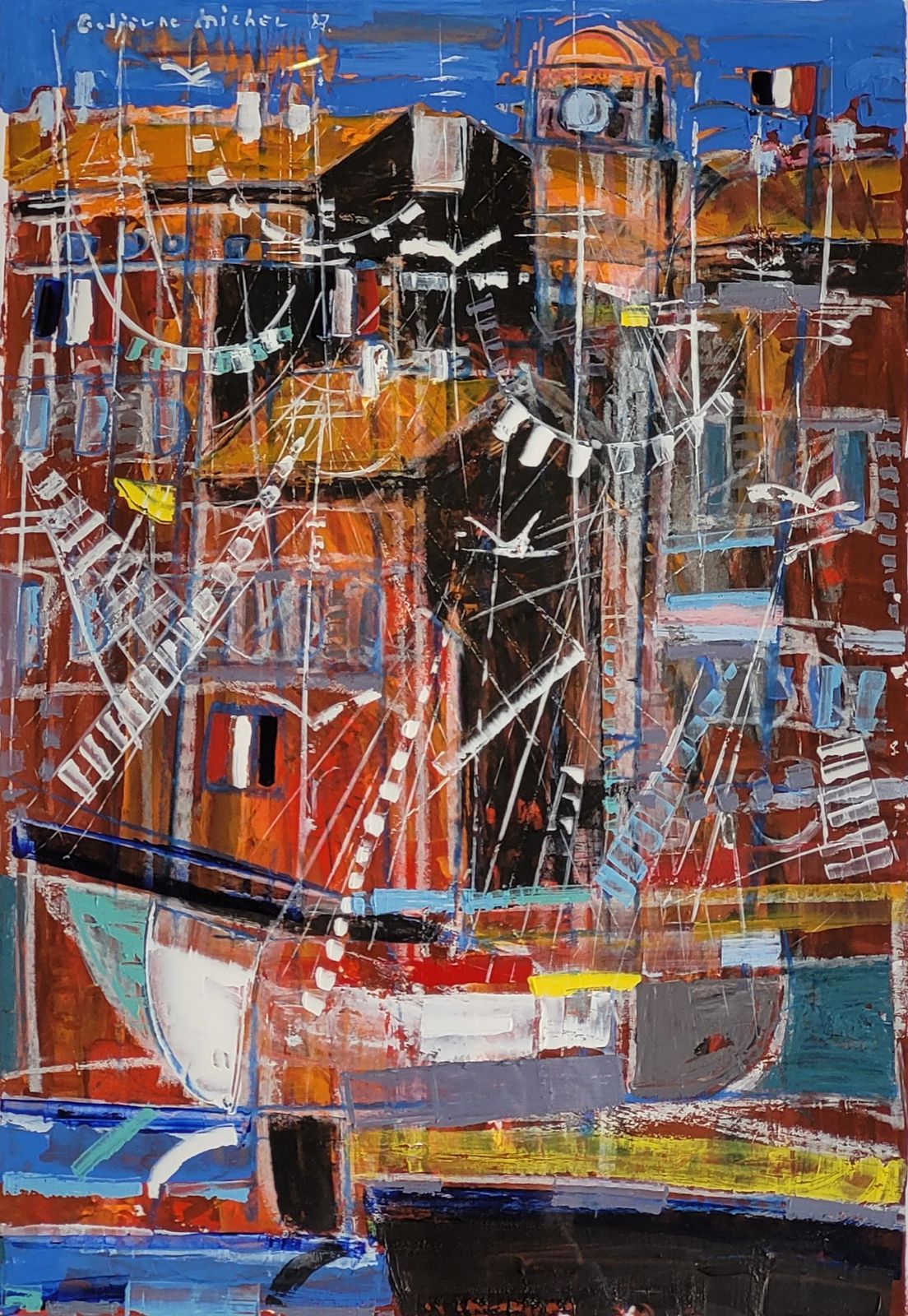 The Port Of Saint Tropez. Acrylic On Paper. 73cm X 57cm 1983 By Michel Godjevac photo furniture