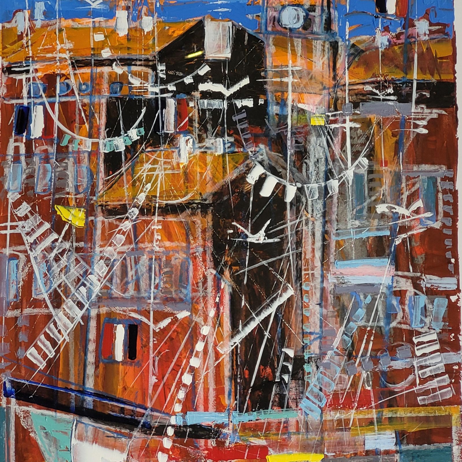 The Port Of Saint Tropez. Acrylic On Paper. 73cm X 57cm 1983 By Michel Godjevac photo Art