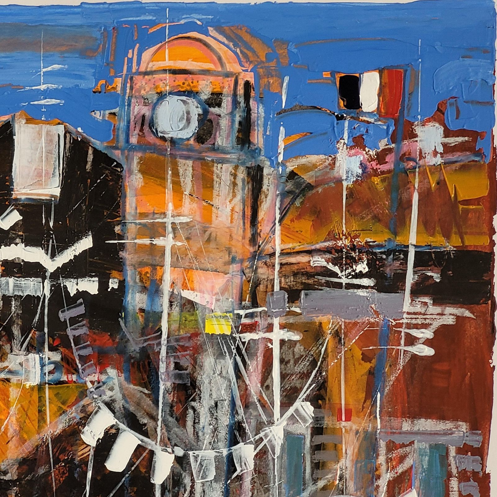 The Port Of Saint Tropez. Acrylic On Paper. 73cm X 57cm 1983 By Michel Godjevac photo vintage