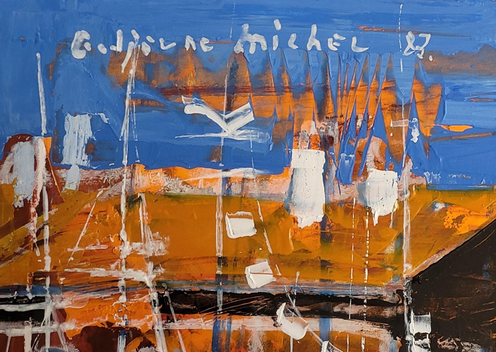 photo for sale The Port Of Saint Tropez. Acrylic On Paper. 73cm X 57cm 1983 By Michel Godjevac
