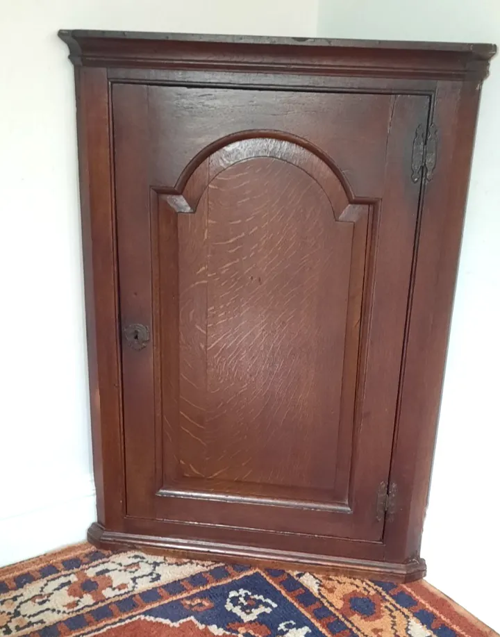 Antique Georgian Oak Hanging Corner Cabinet Working Lock And Key photo furniture