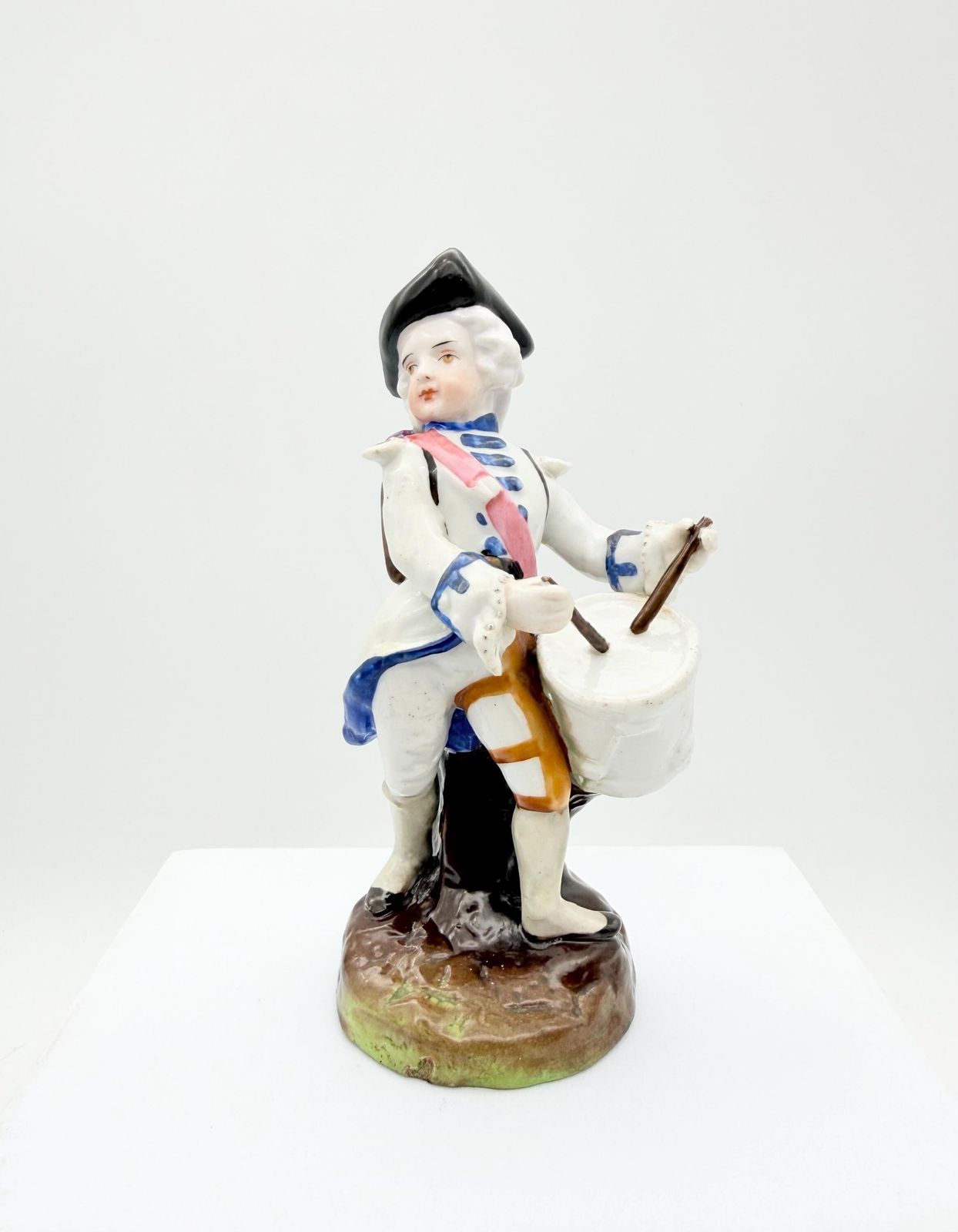 Antique Dresden Drummer Figurine, Hand Painted German Musician Figurine, Collectible European Figurine photo for sale
