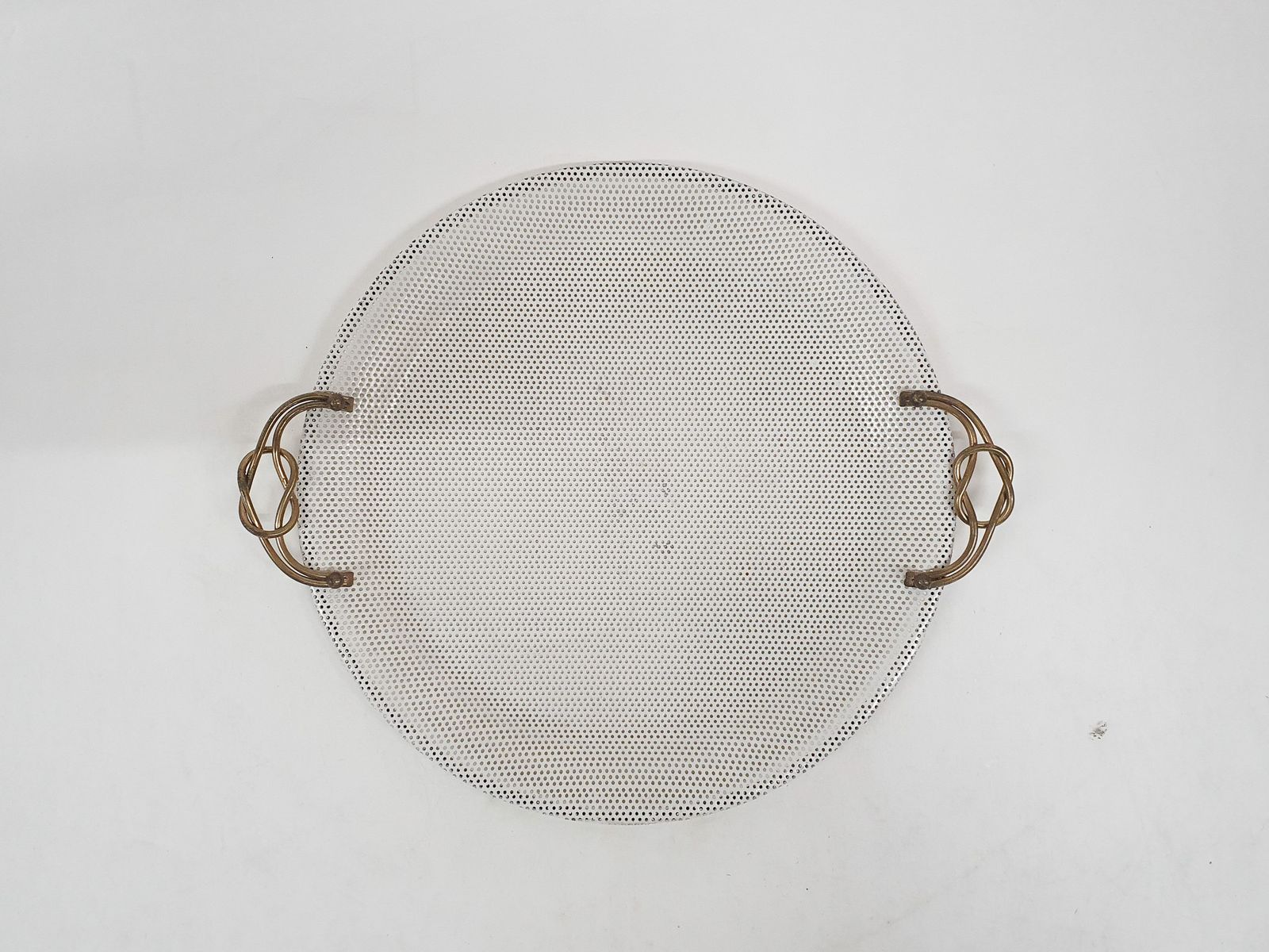 White Metal Perforated Serving Plate, Attrb. To Matthieu Mategot, France 1950's photo for sale