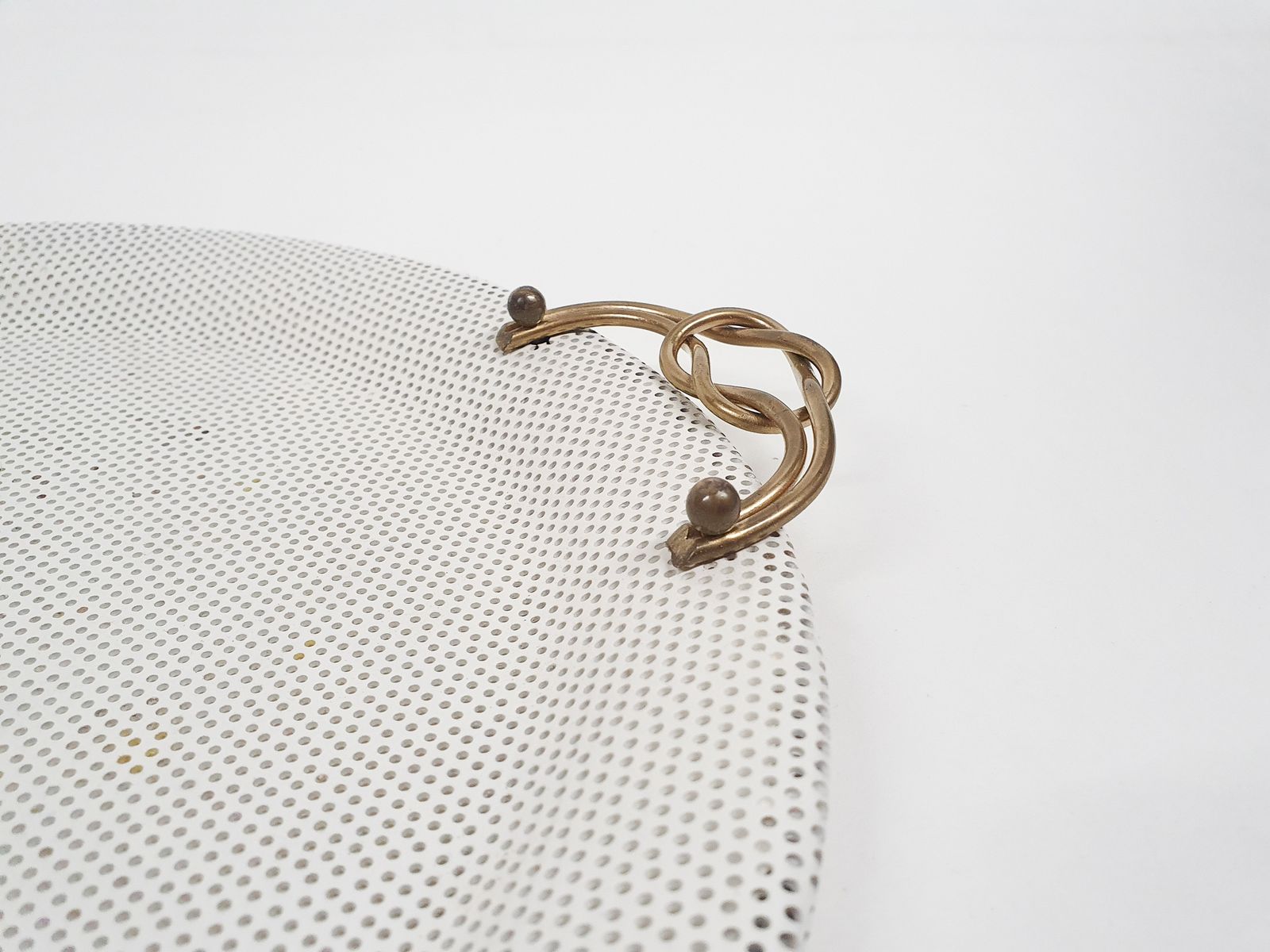 White Metal Perforated Serving Plate, Attrb. To Matthieu Mategot, France 1950's photo vinterior
