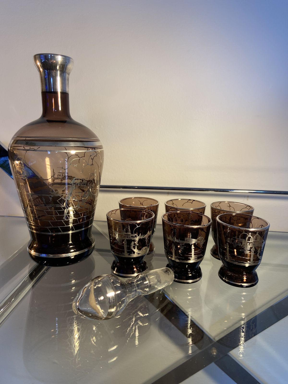 Vintage 50’s / 60’s Venetian Murano Decanter & 6 Glasses photo furniture