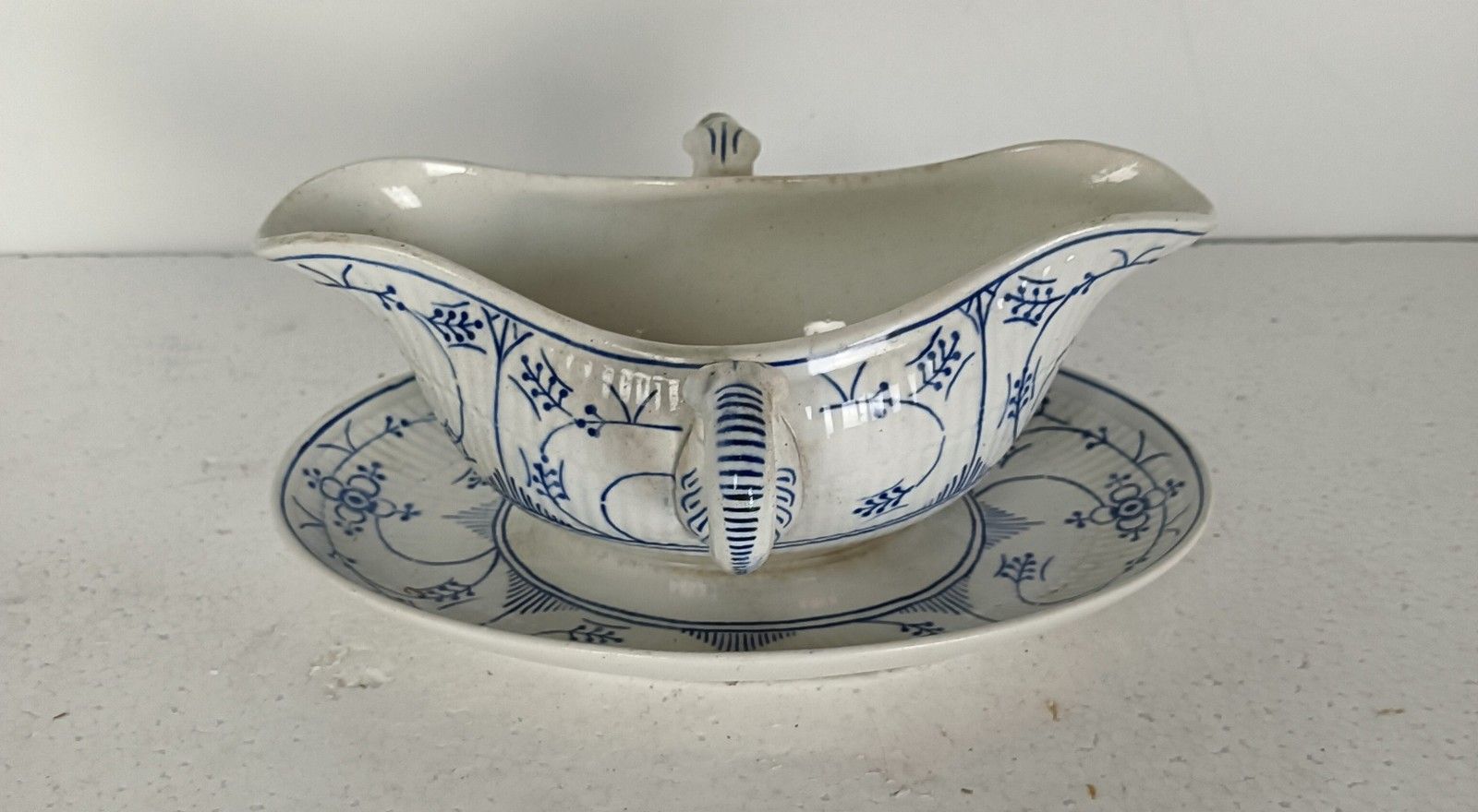Maastricht Holland  Copenhague Motif Blue White Gravy Boat Sauce Boat Marked 20s