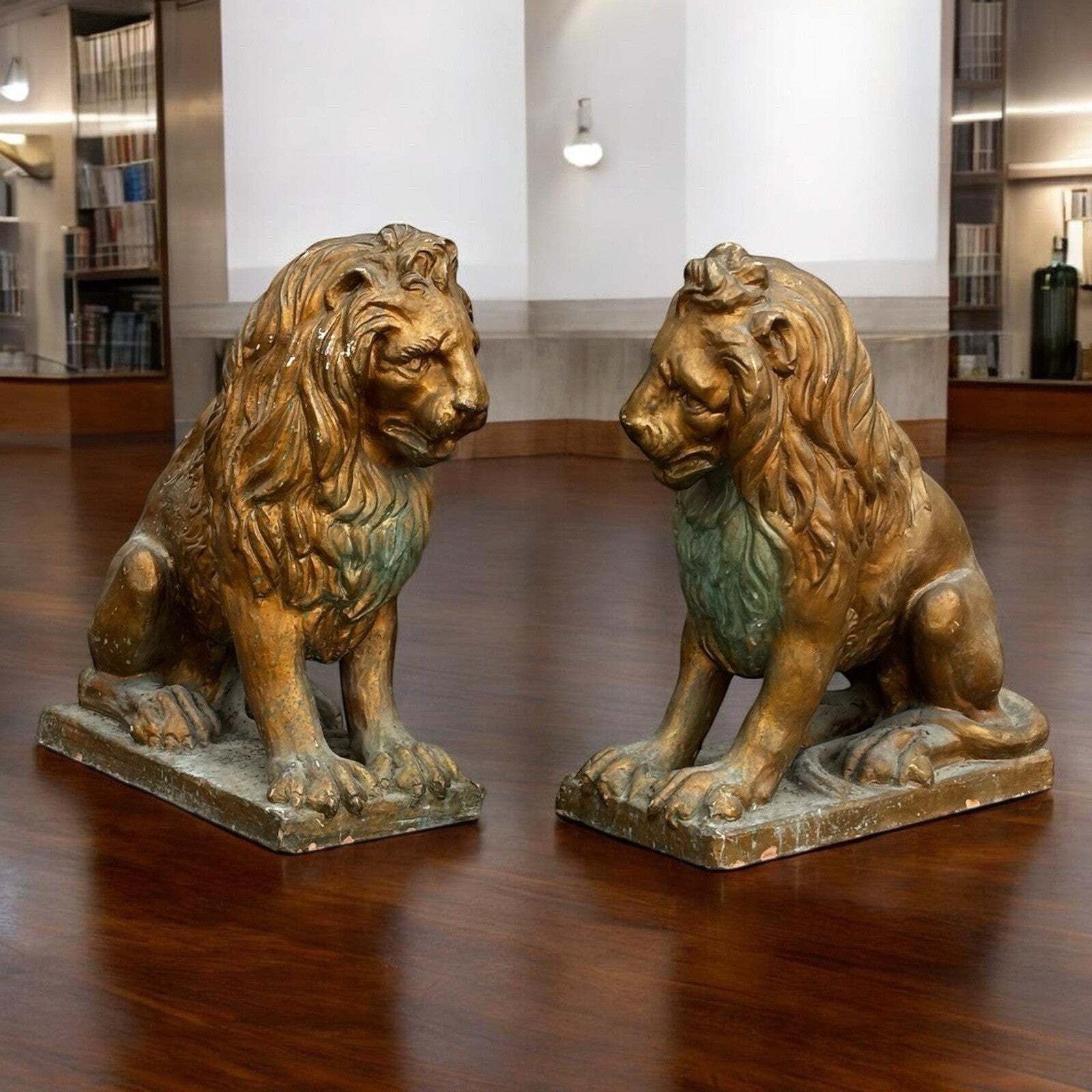 Large Pair Of Old Terracotta Garden Lions