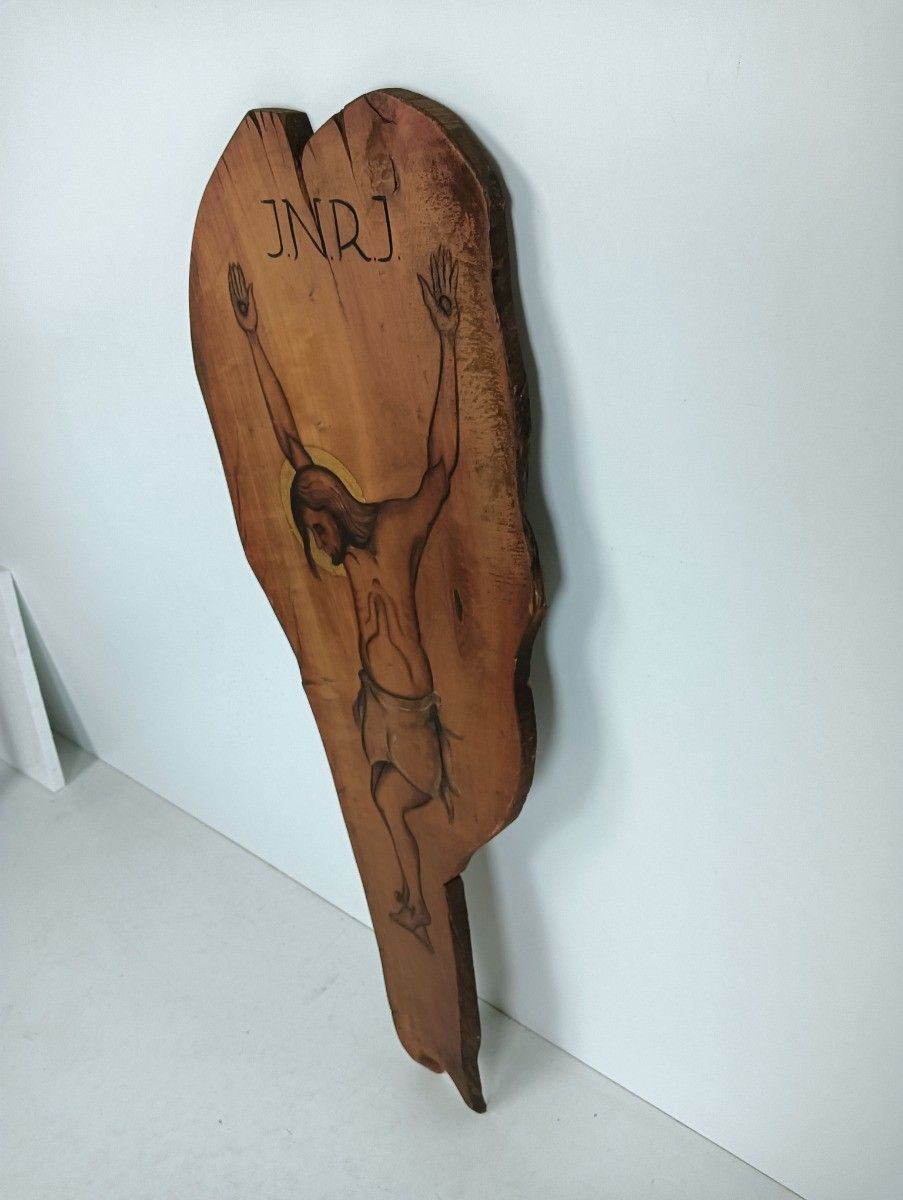 Large Hand Painted Wooden Panel Crucifix Crucifixion Jesus Christ Wow photo for sale