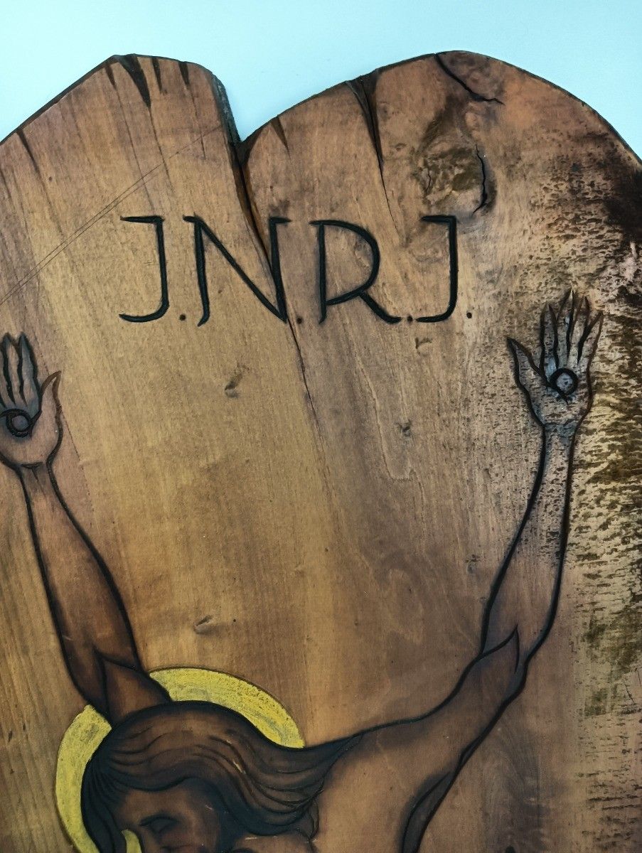 Large Hand Painted Wooden Panel Crucifix Crucifixion Jesus Christ Wow photo 447.0