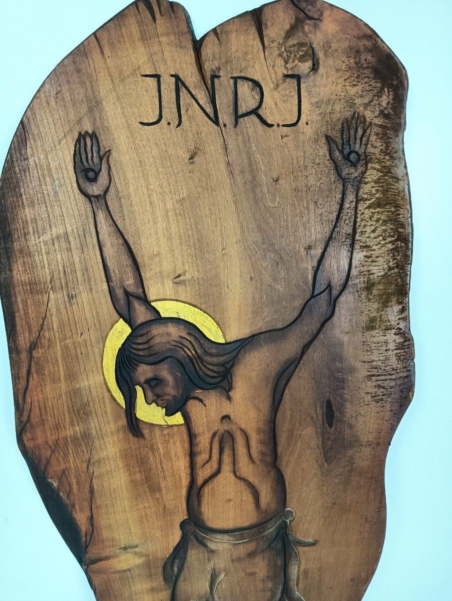 Large Hand Painted Wooden Panel Crucifix Crucifixion Jesus Christ Wow photo buy