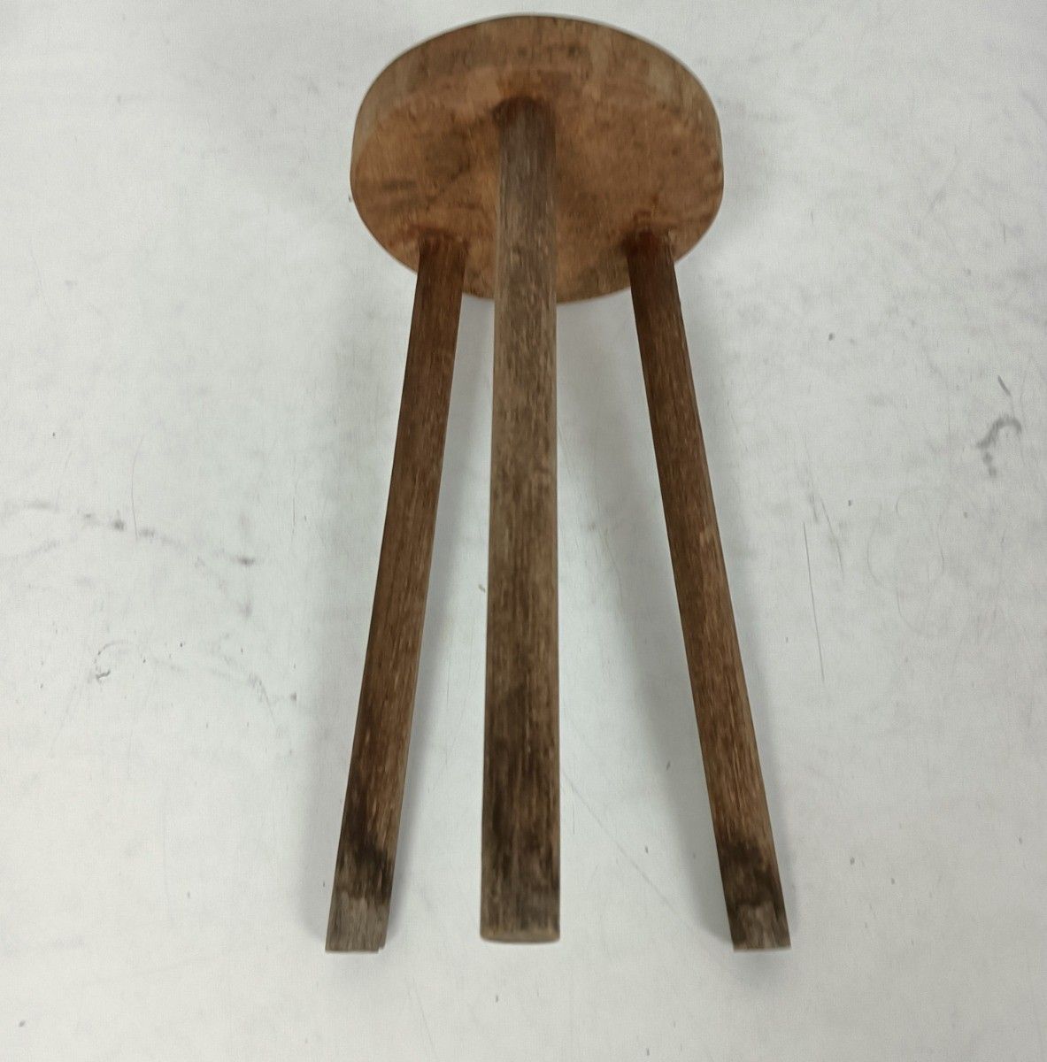 Small Antique Carved Wooden Milking Stool Pedestal Plant Stand Side Table, Barn photo for sale