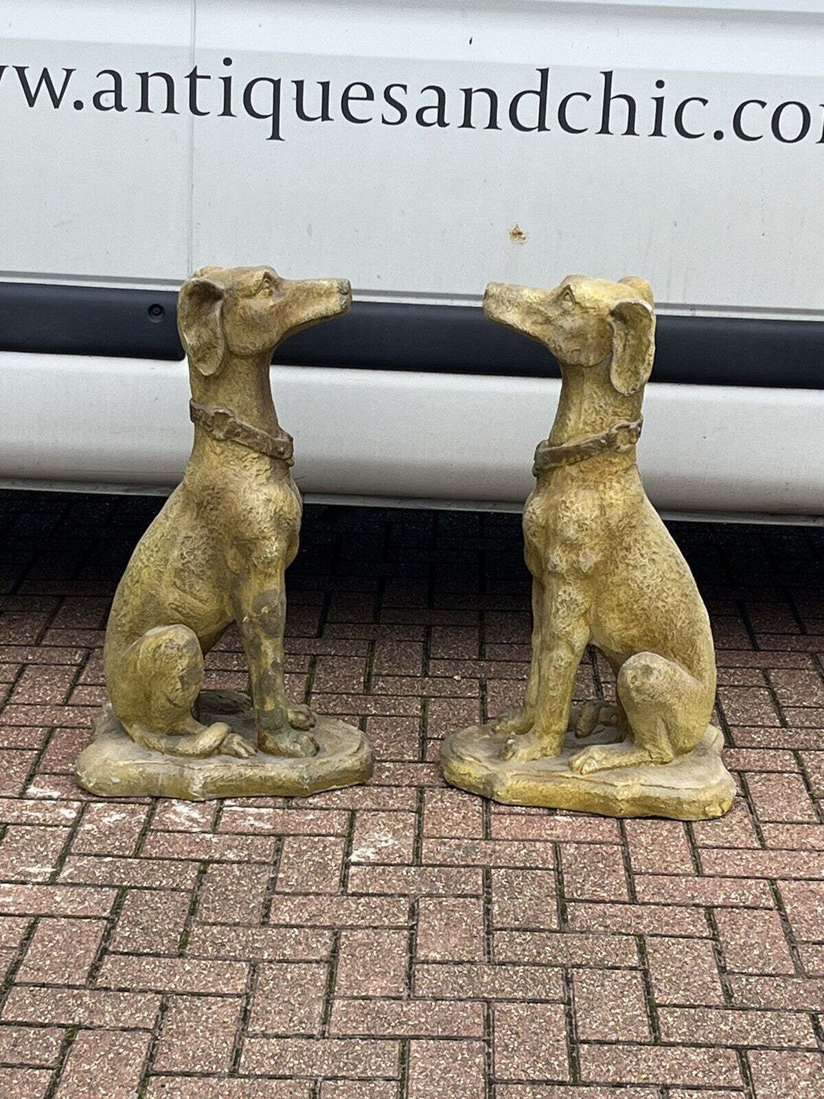 Life Size Pair Of Garden Dog Statues. photo vintage