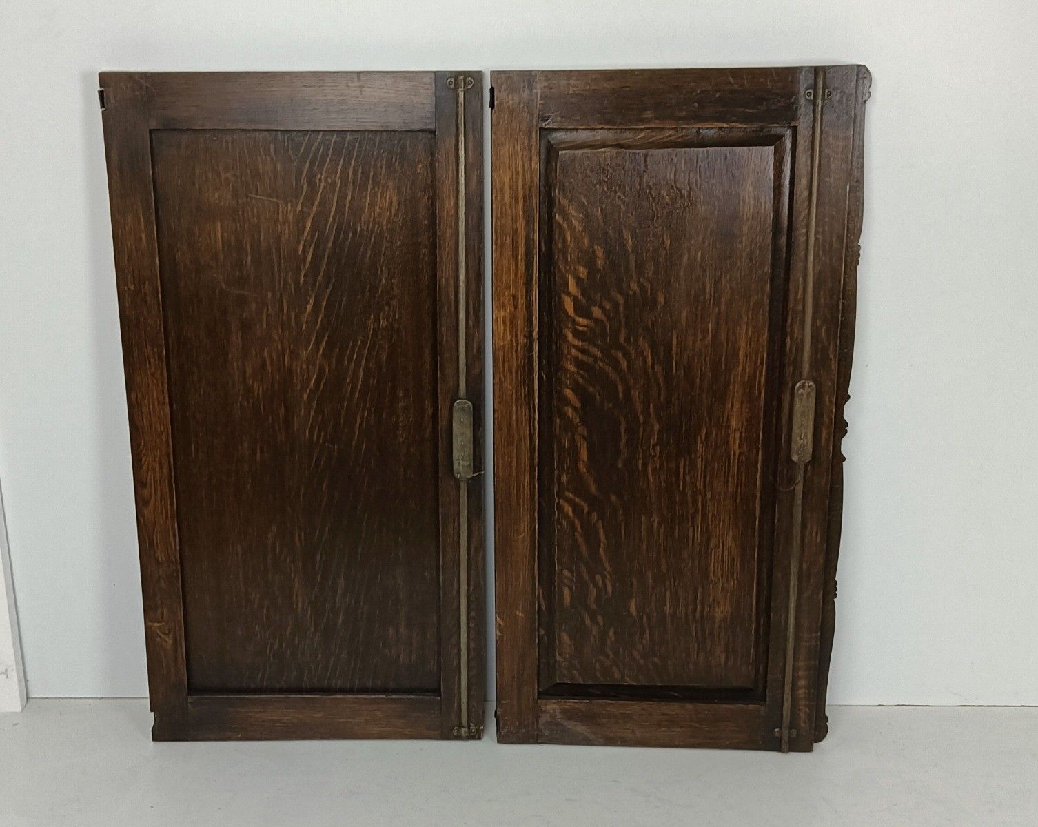 Pair Antique Carved Wood Door Panels Iron Trims Architectural Salvaged Reclaim photo vinterior