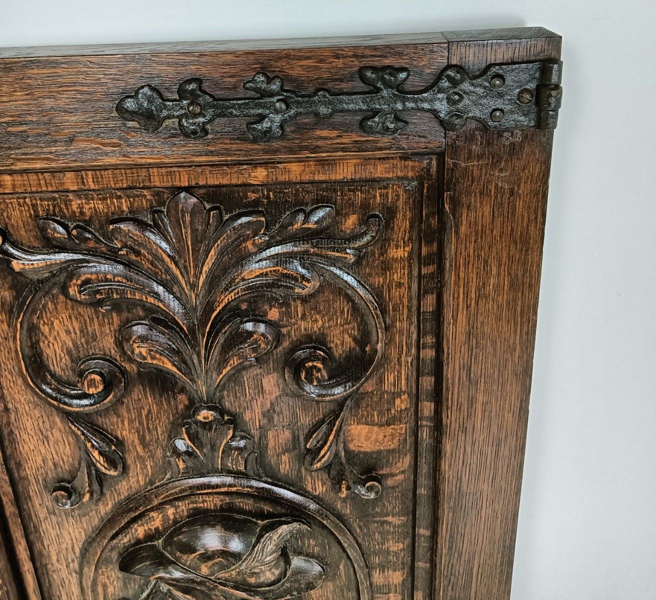 Pair Antique Carved Wood Door Panels Iron Trims Architectural Salvaged Reclaim photo buy
