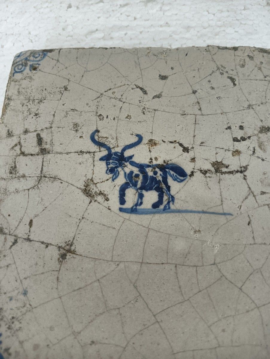 1800 Antique Delft Tile Dutch Decorative Candelabrum Goat Blue White Htf photo Home Decor
