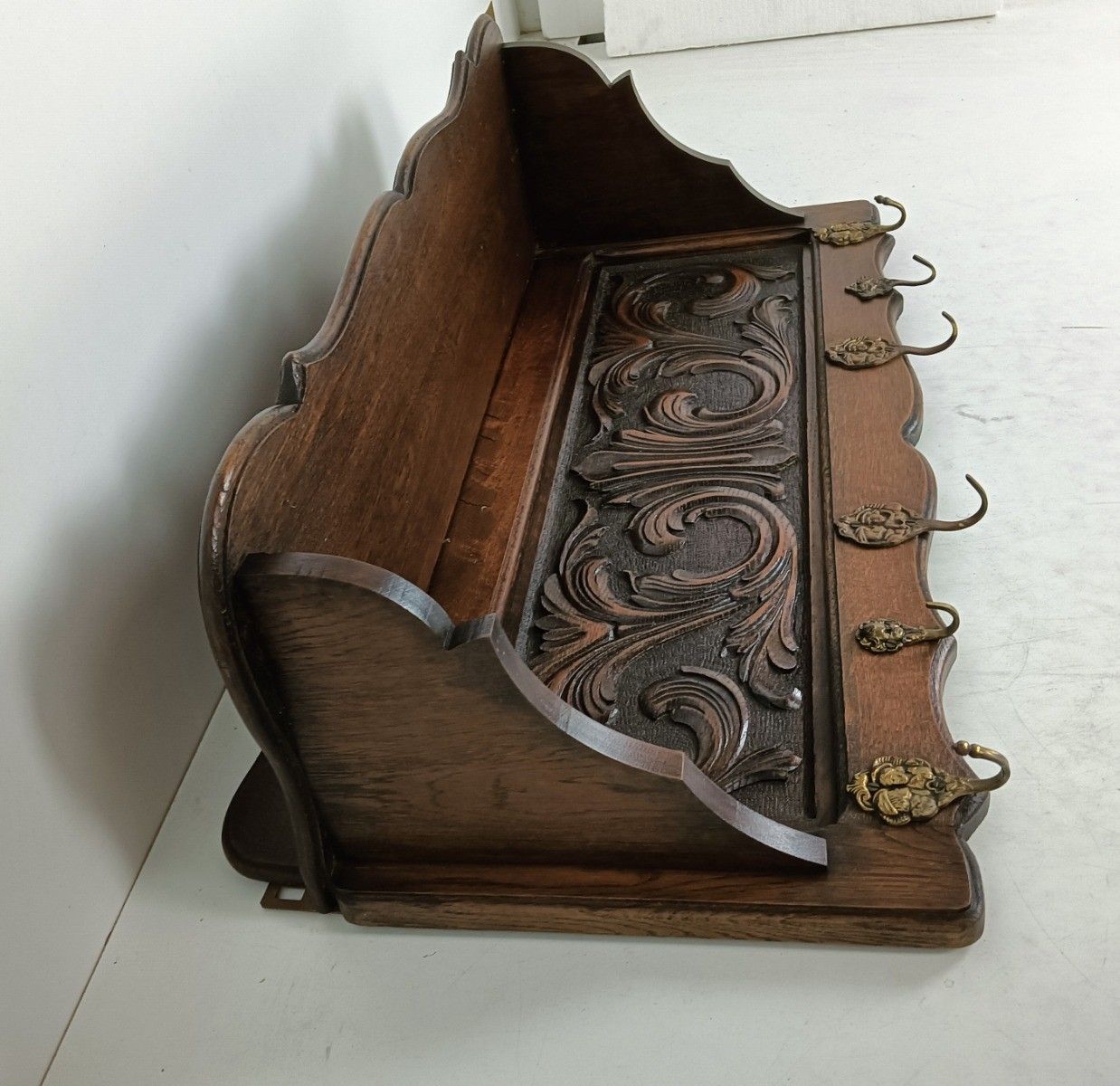 Large Coat Hat Rack Vintage Wall Hanging Carved Ornate Dark Wood photo buy
