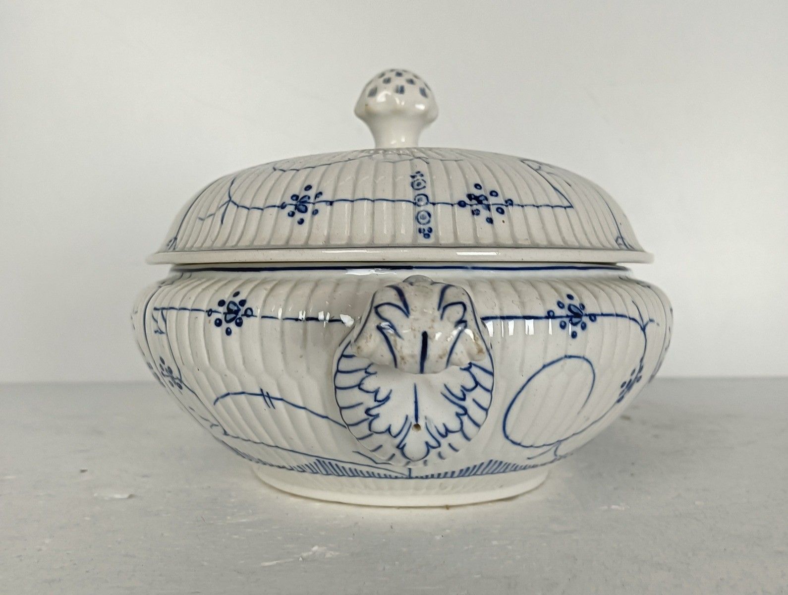 Antique Oval Tureen Blue White Copenhague Motive Opaque De Sarreguemines France photo Home Decor