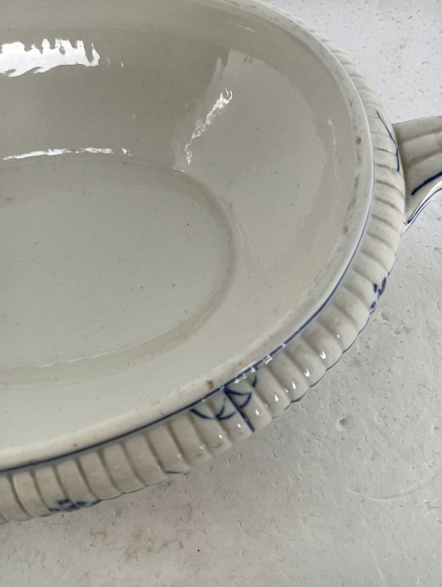 Antique Oval Tureen Blue White Copenhague Motive Opaque De Sarreguemines France photo vinterior