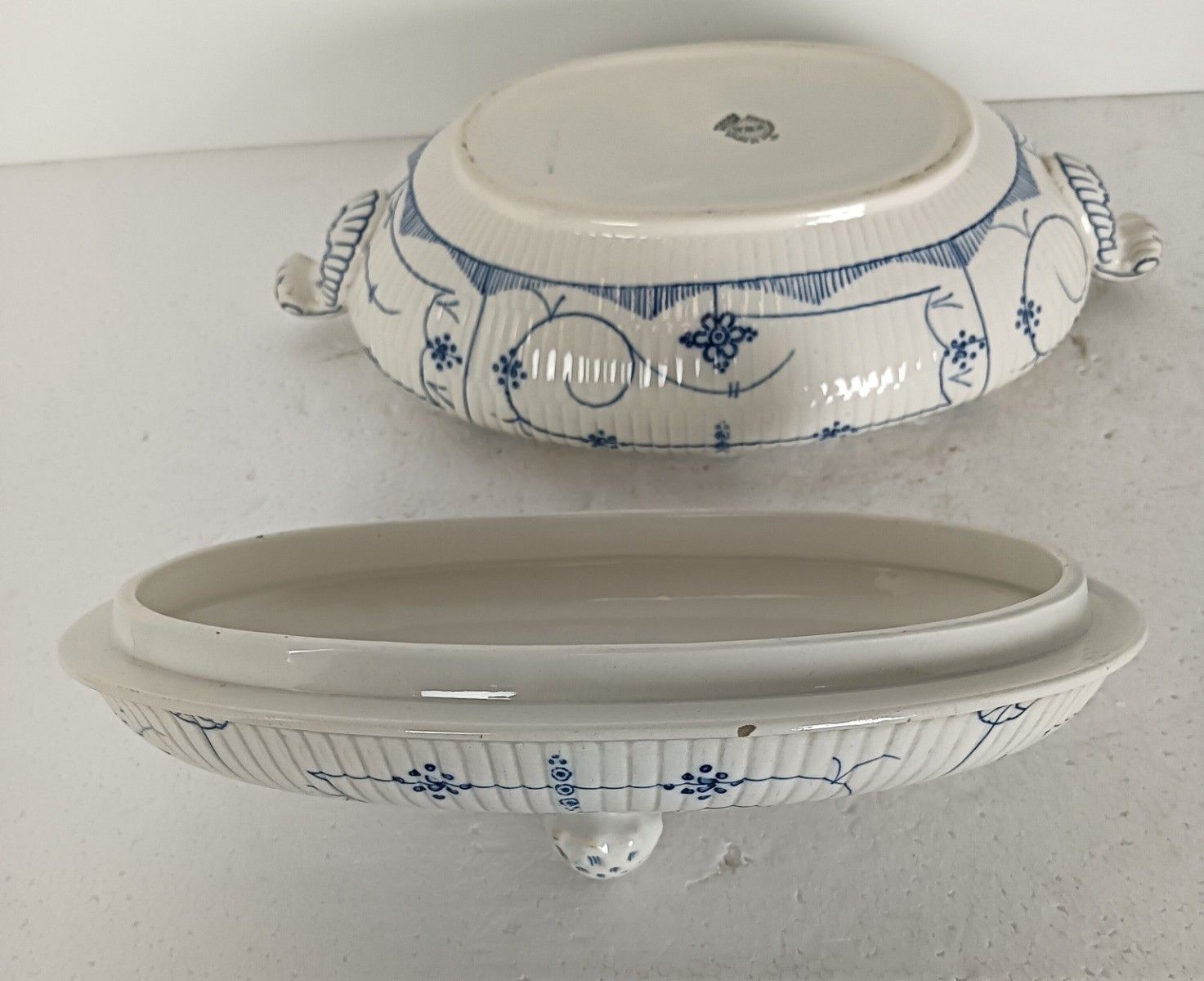 Antique Oval Tureen Blue White Copenhague Motive Opaque De Sarreguemines France photo buy