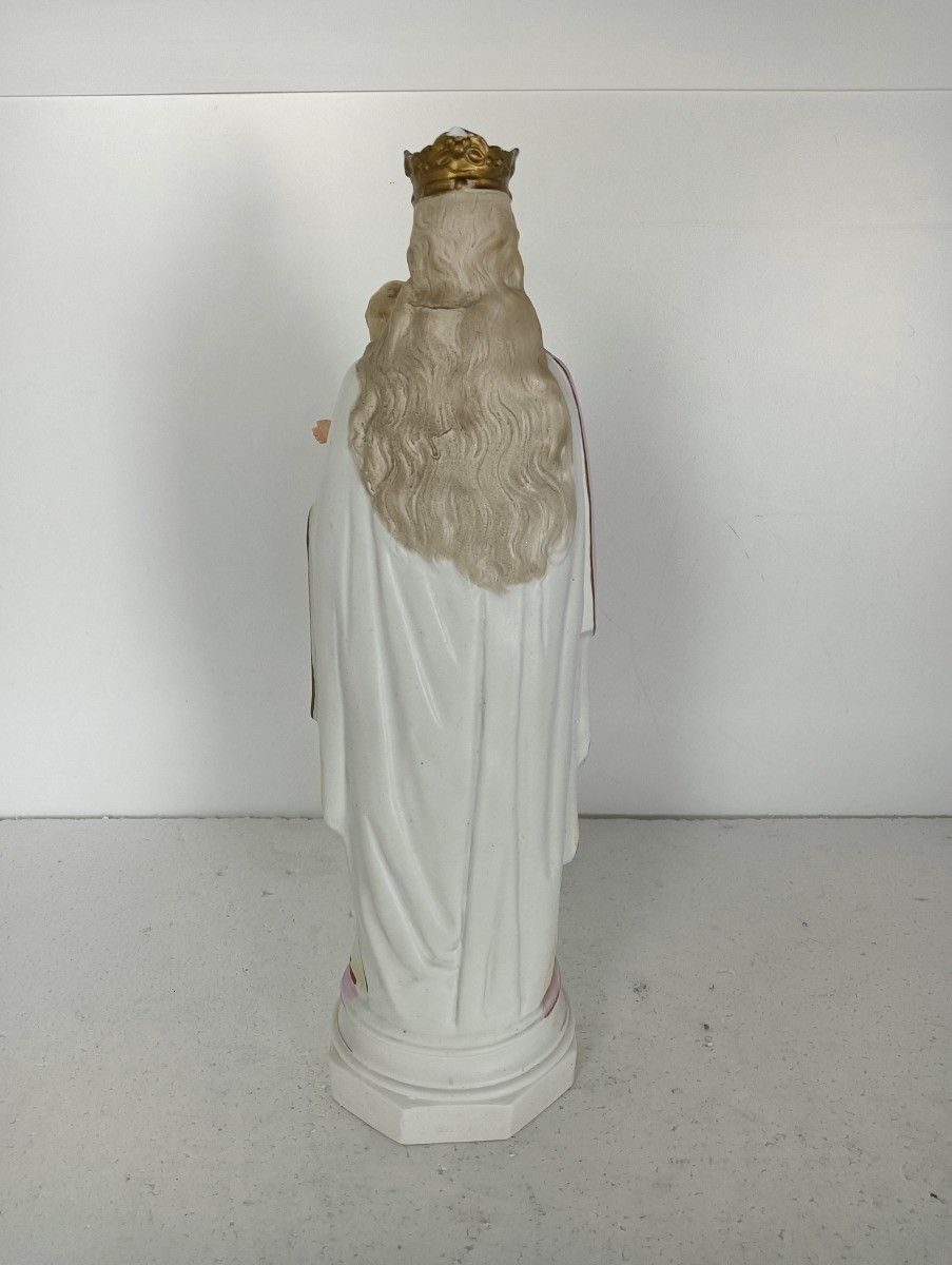 Antique Porcelain Bisque Statue Virgin Mary Our Lady Madonna With Infant Yellow photo buy