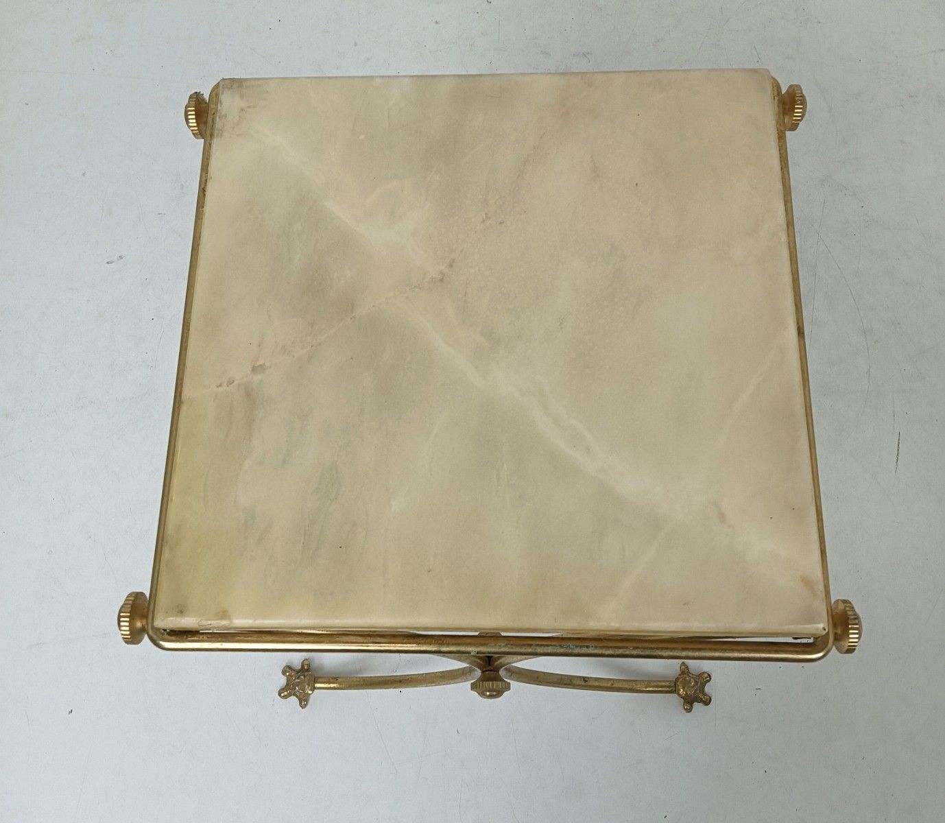 Small Brass Marble Pedestal Plant Stand Side End Table Hollywood Regency Vinta photo vinterior