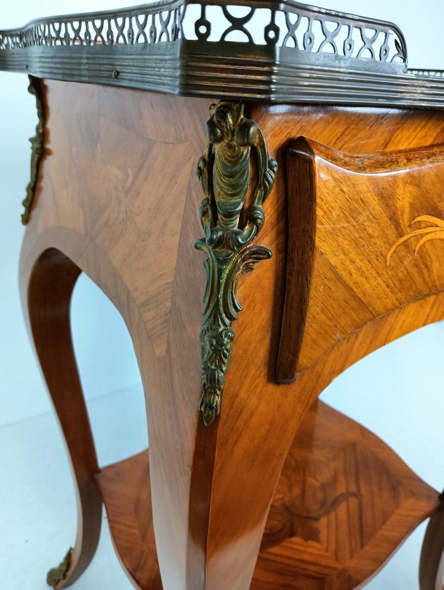 Gorgeous Marquetry Inlay Lamp Table Cabinet Wood Italian End Table Ormolu Brass photo vinterior