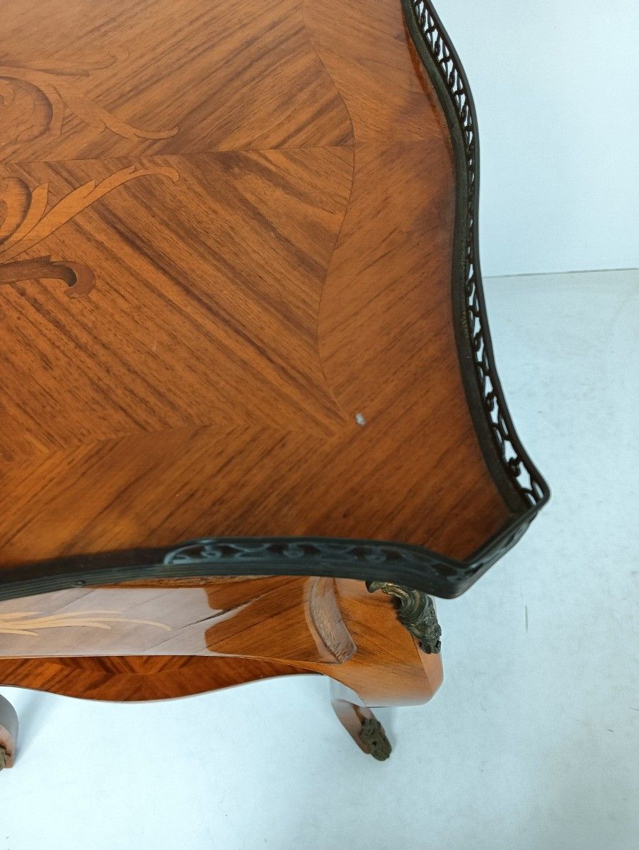 806.0 Gorgeous Marquetry Inlay Lamp Table Cabinet Wood Italian End Table Ormolu Brass photo