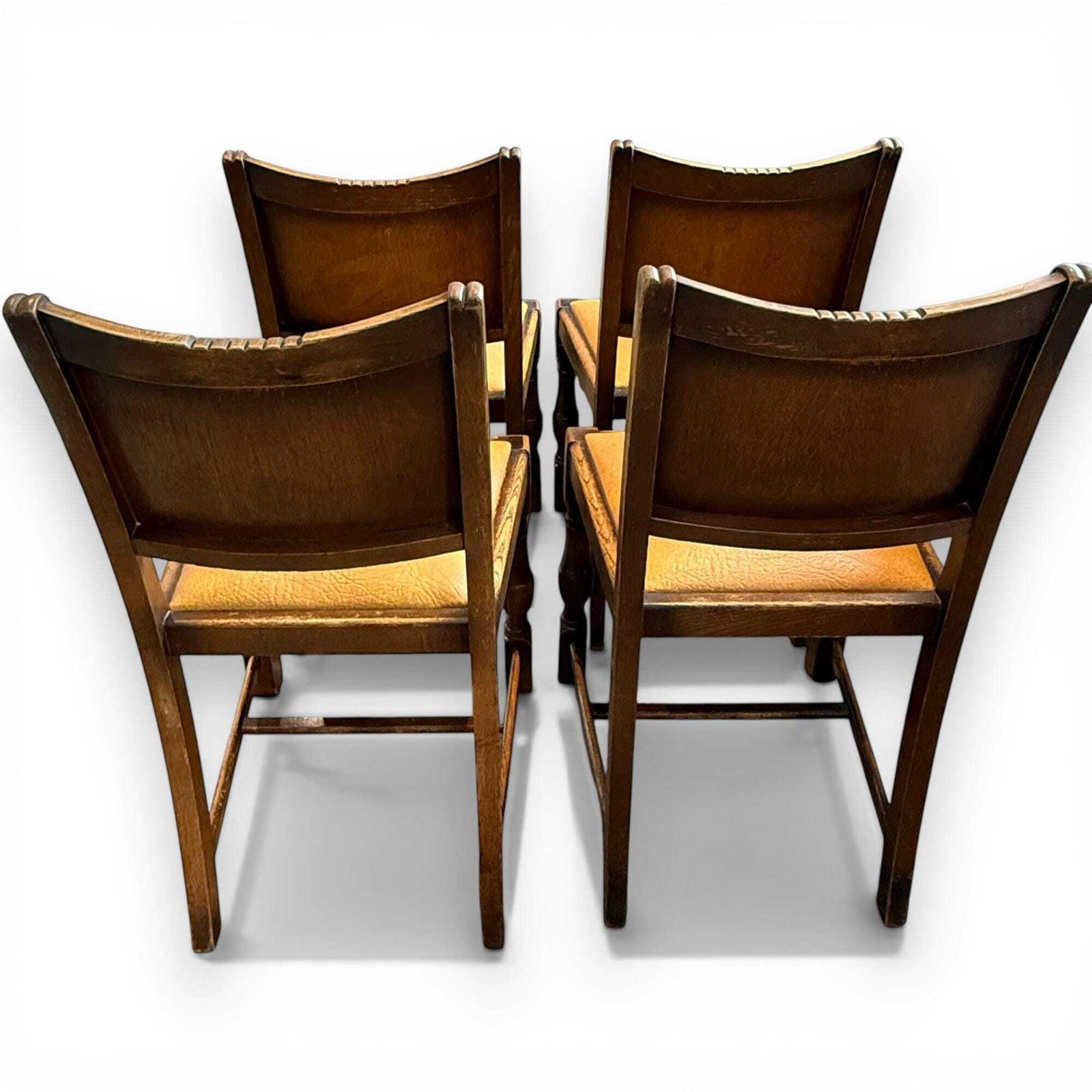 Set Of 4 Antique Art Deco Oak Dining Chairs With Upholstered Seats photo 350.0