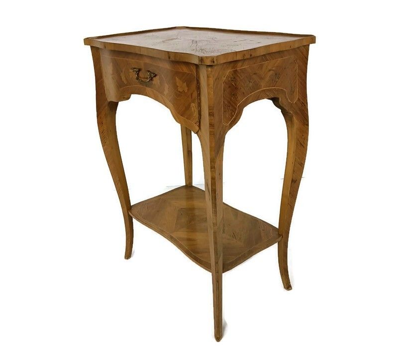 Gorgeous Marquetry Inlay  Table Cabinet Wood Italian End Table  Vintage Hallway