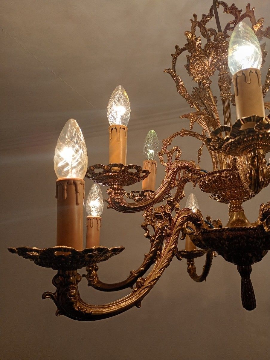 photo vinterior Vintage Spanish Revival Chandelier 12 Arm Lights Brass Gorgeous Ornate Ceiling F