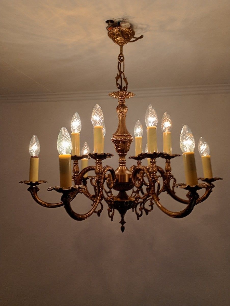 photo furniture Gorgeous Spanish Revival Brass Chandelier  12 Arm Lights Vintage Ornate Ceiling