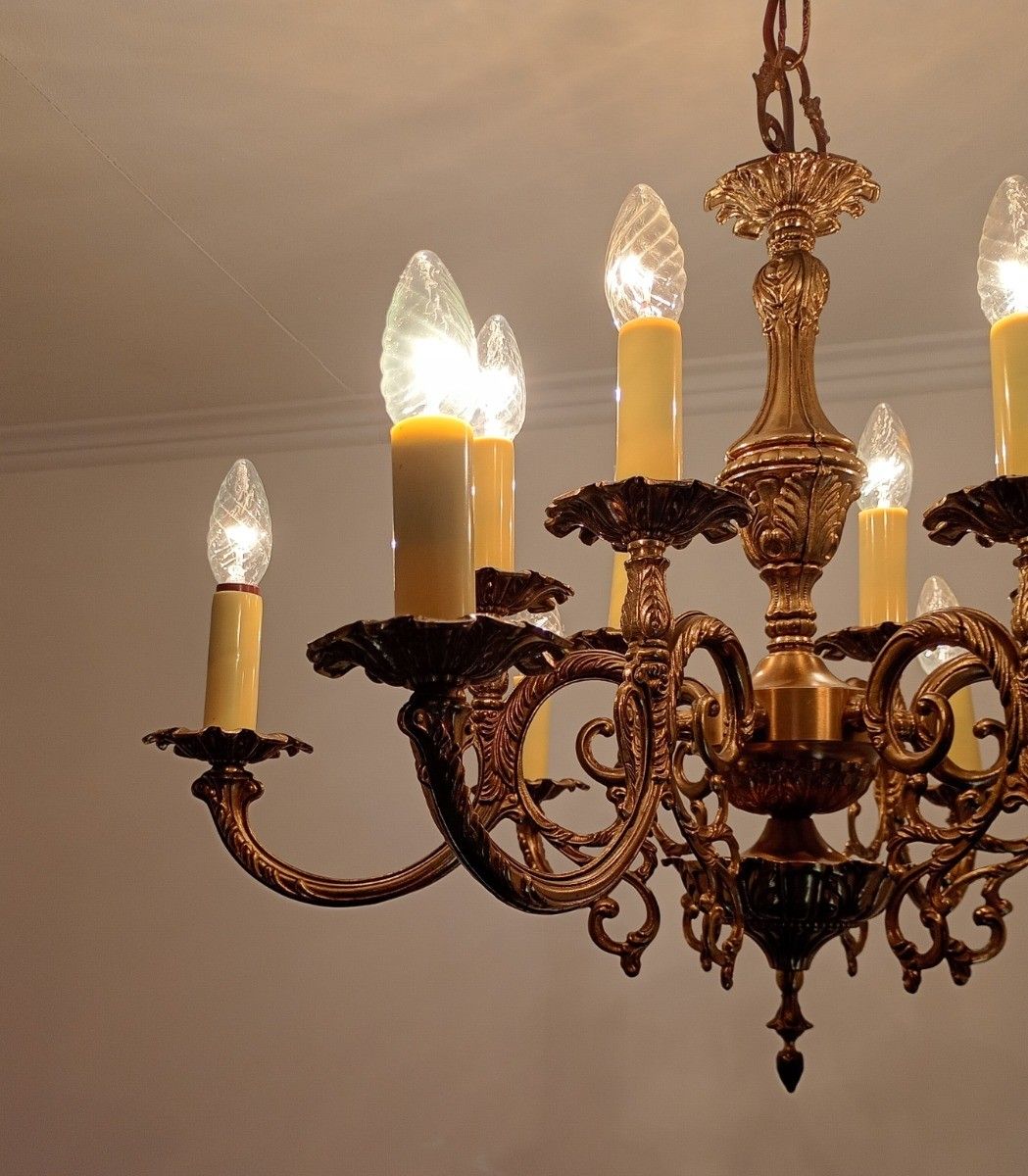Lighting Gorgeous Spanish Revival Brass Chandelier  12 Arm Lights Vintage Ornate Ceiling photo